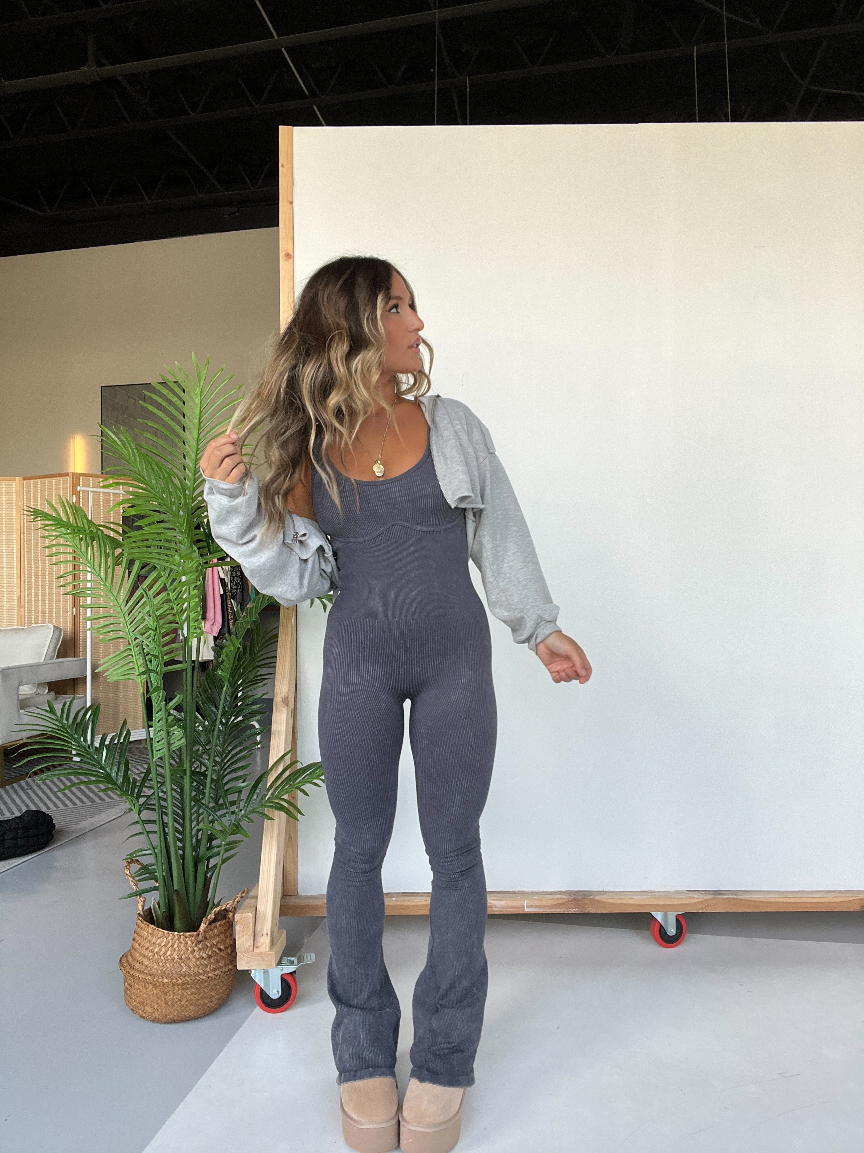 Always You Ribbed Catsuit Washed Black