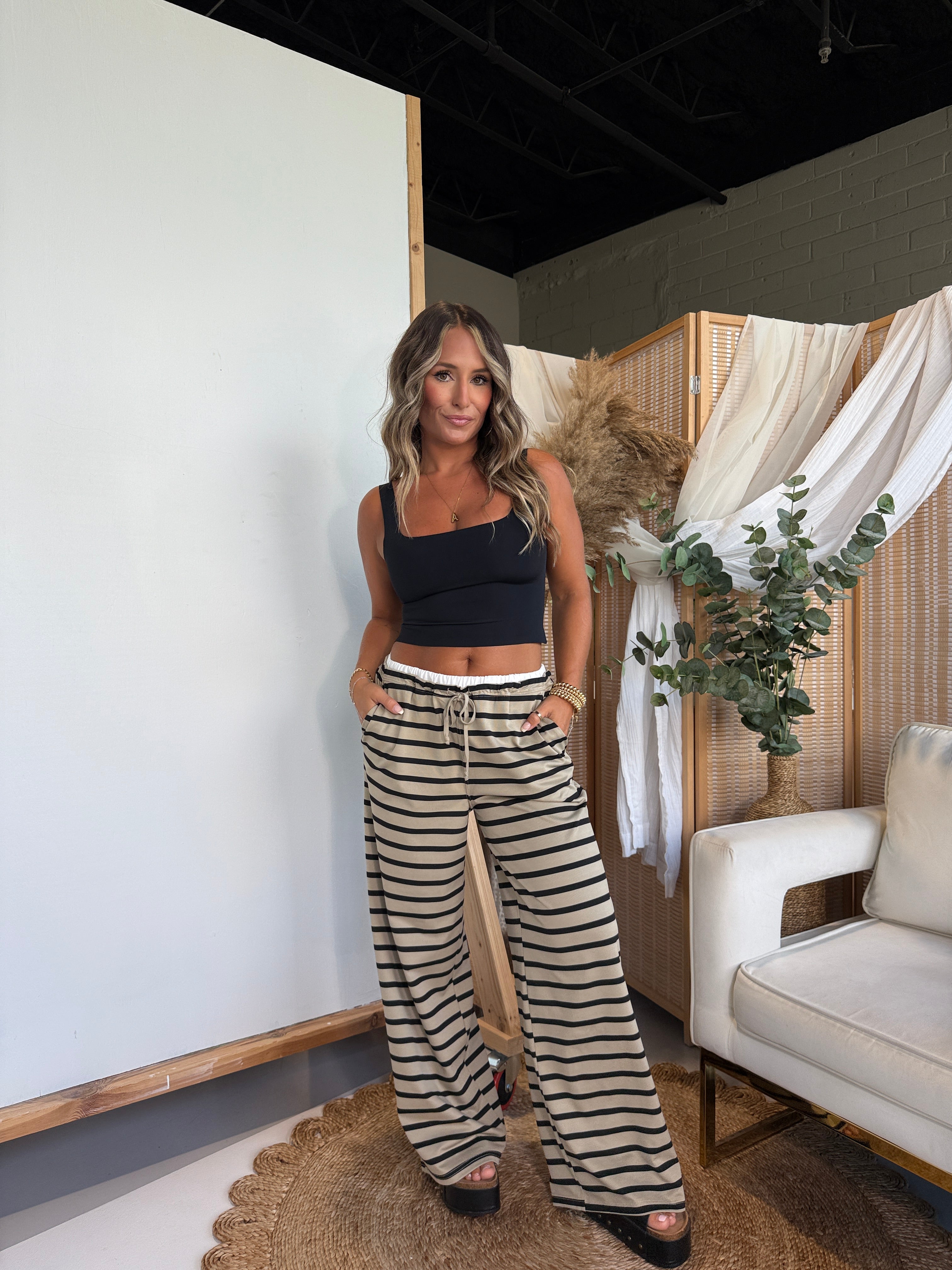 Toasty Breeze Striped Lounge Pants Taupe/Black