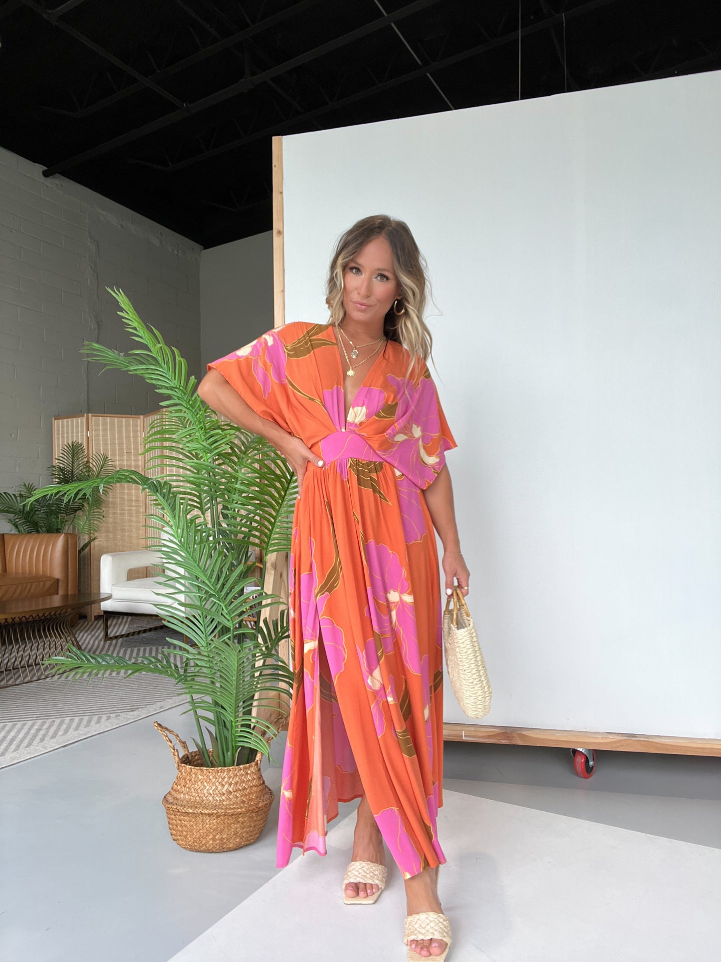 Vacay Skies Floral Maxi Dress Apricot