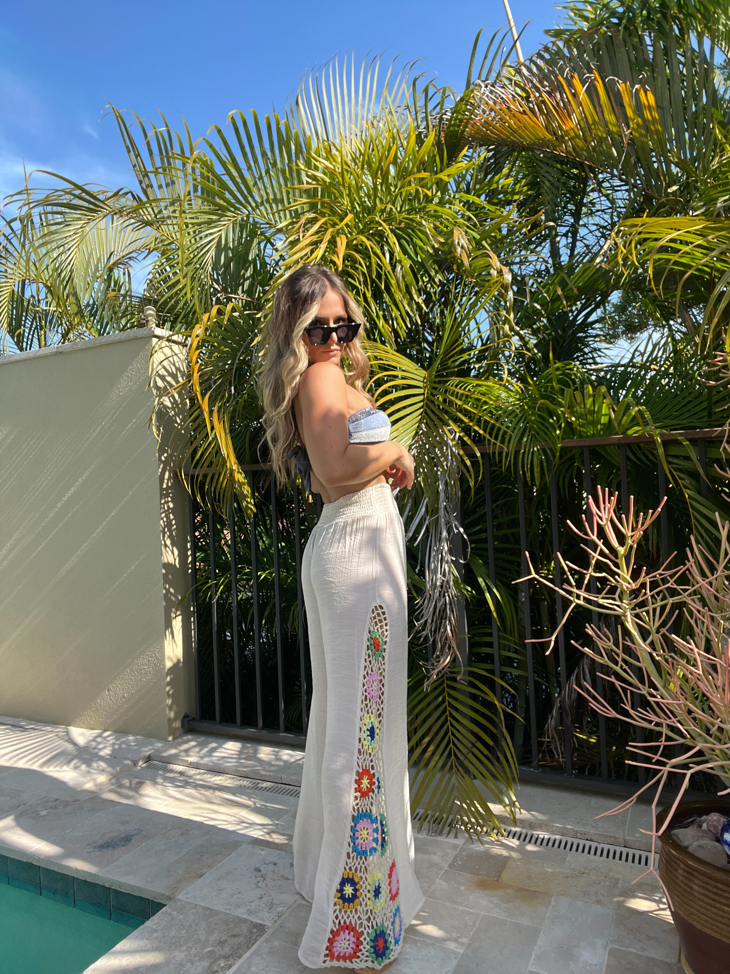 Villa Dreams Crochet Cover Up Pants Natural