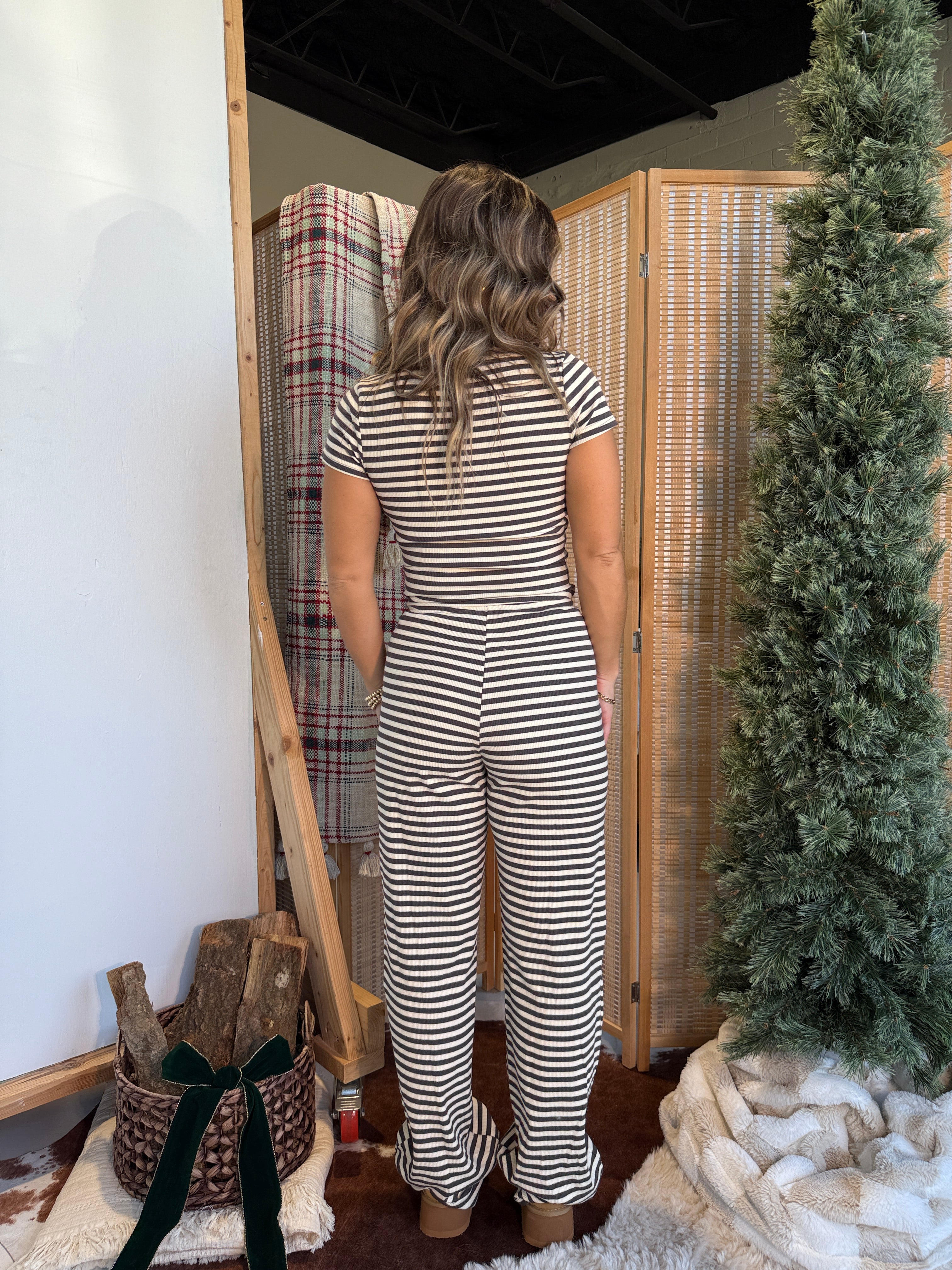 Cabin Fever Striped Lounge Set Charcoal