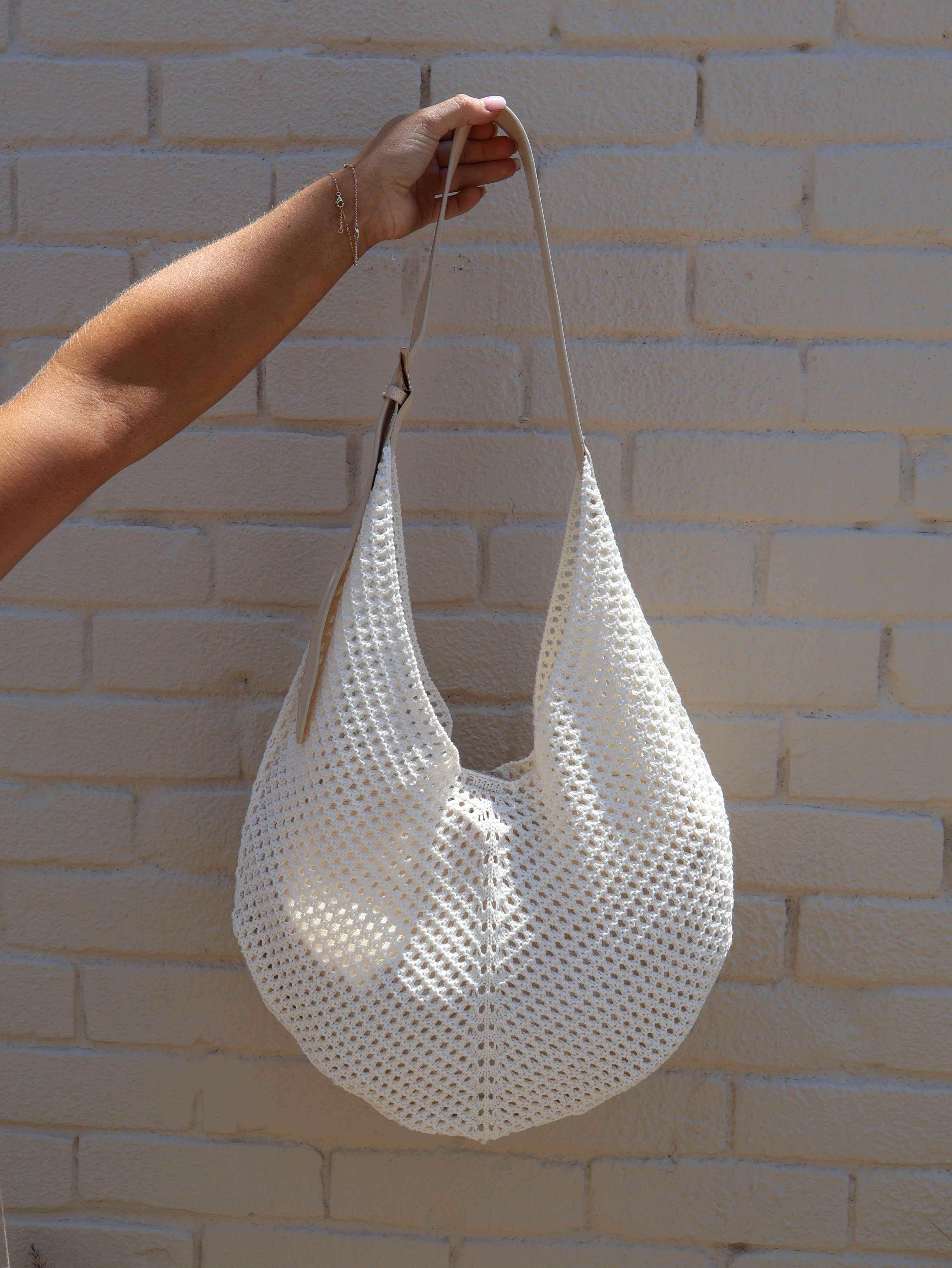 Taylor Crochet Boho Bag Cream/White
