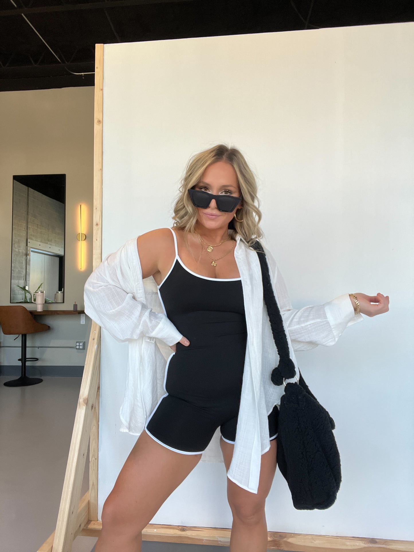 On The Go Piped Romper Black