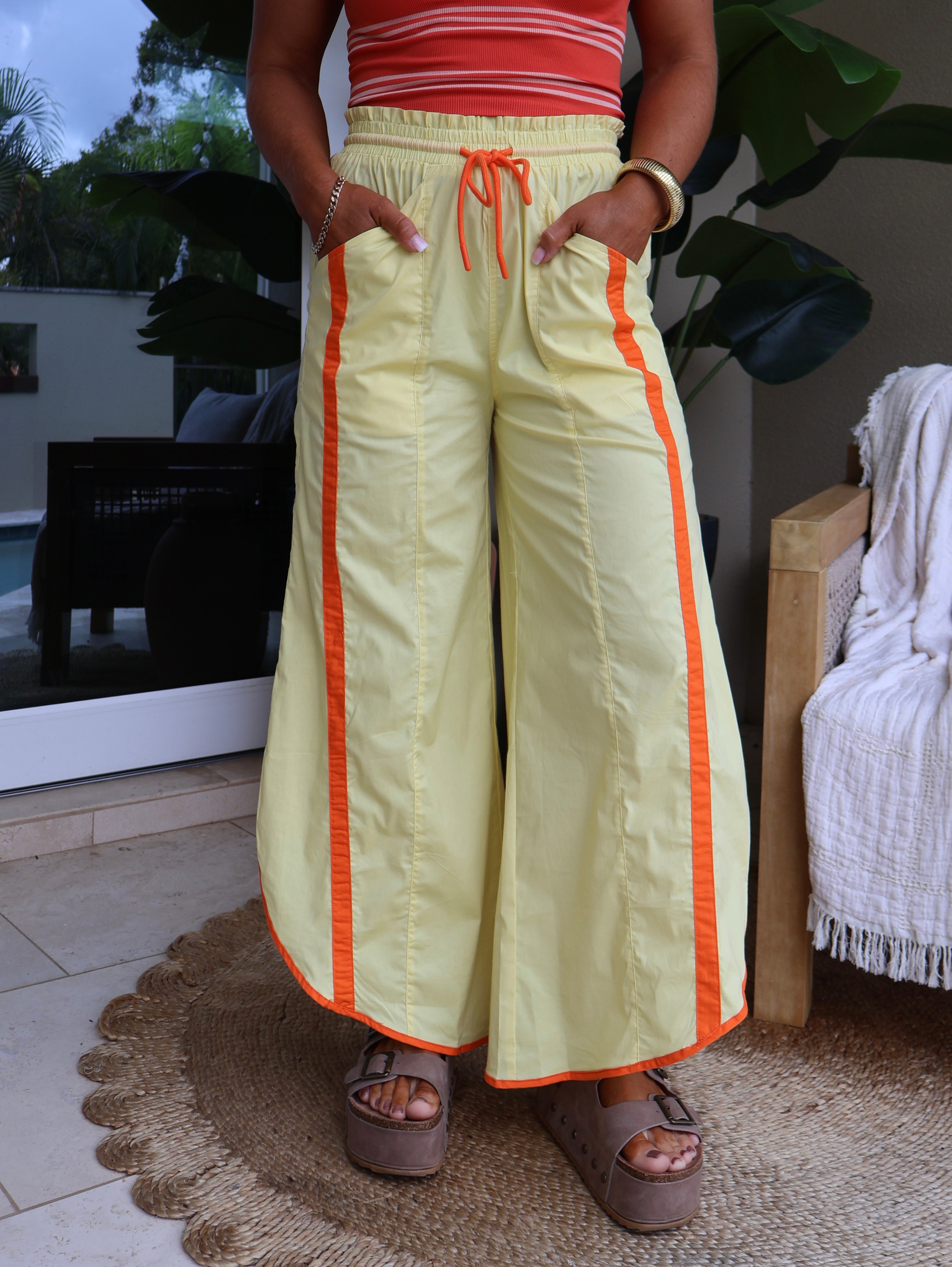 Uptown Stripe Parachute Pants Yellow/Coral