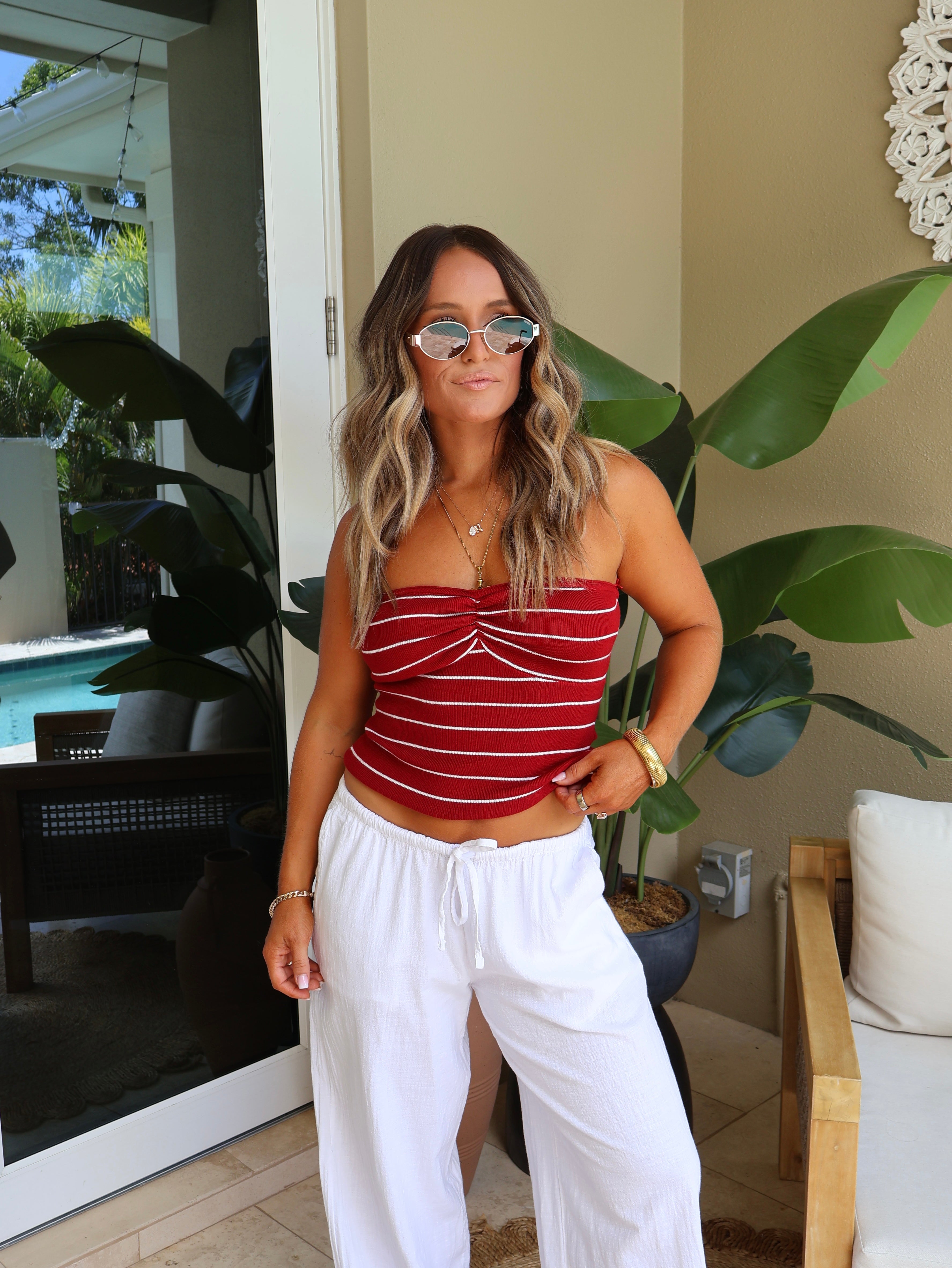 Fireworks Striped Tube Top Red/White