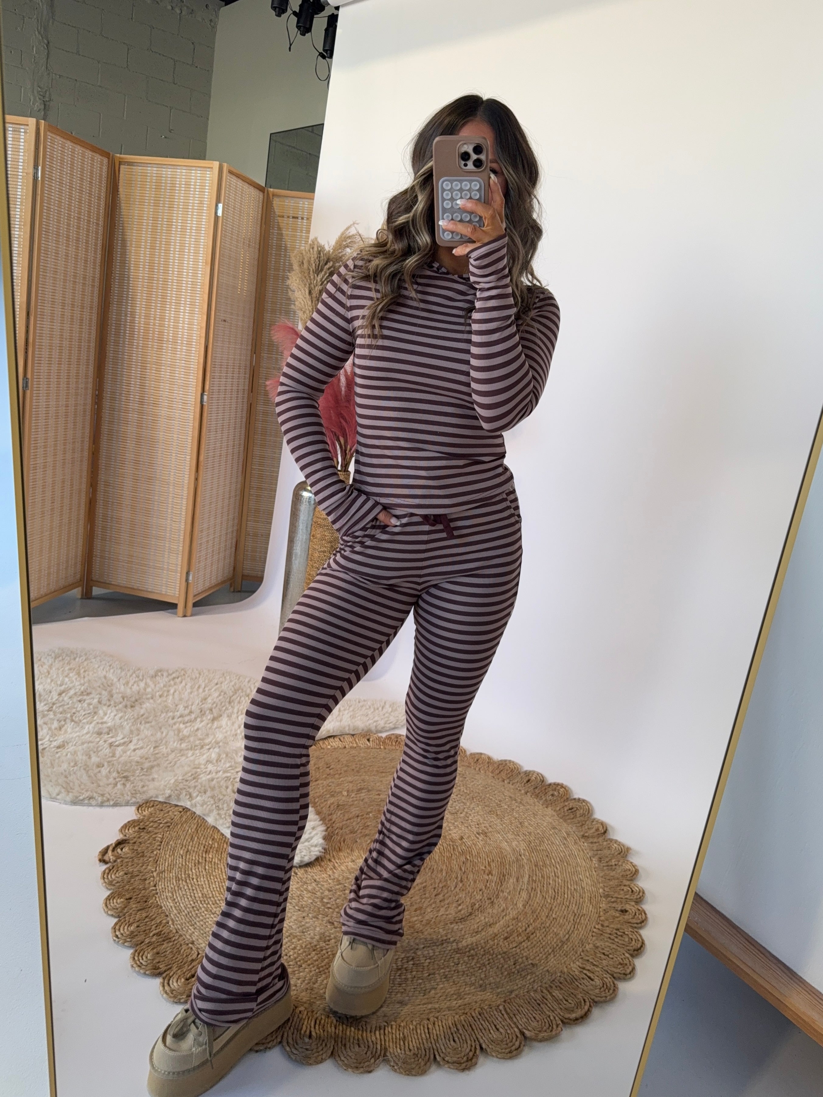 Little Moments Striped Pants Set Burgundy