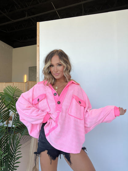 Forever Mine French Terry Pullover New Neon Pink