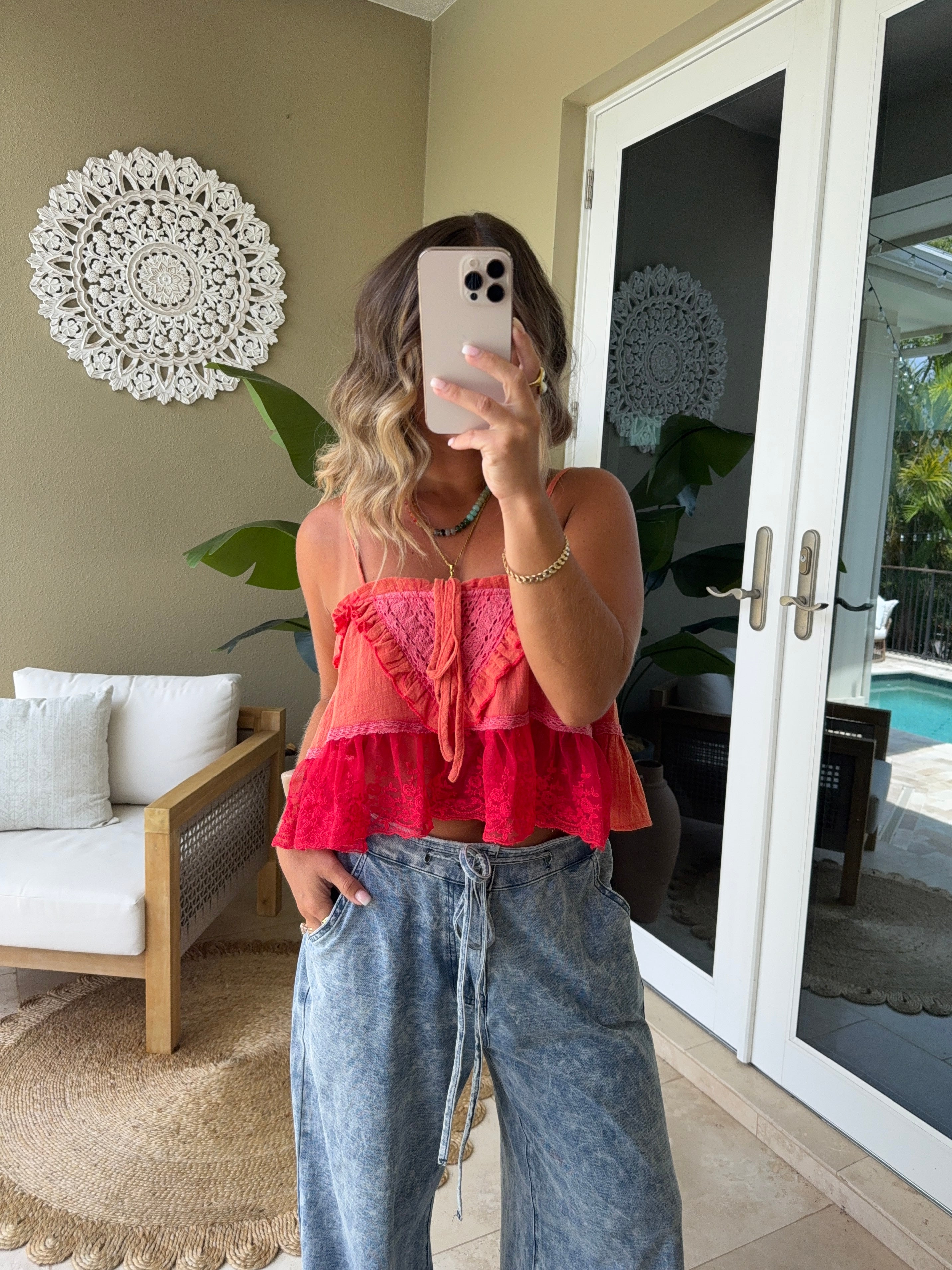 Meadow Breeze Lace Tank Tomato