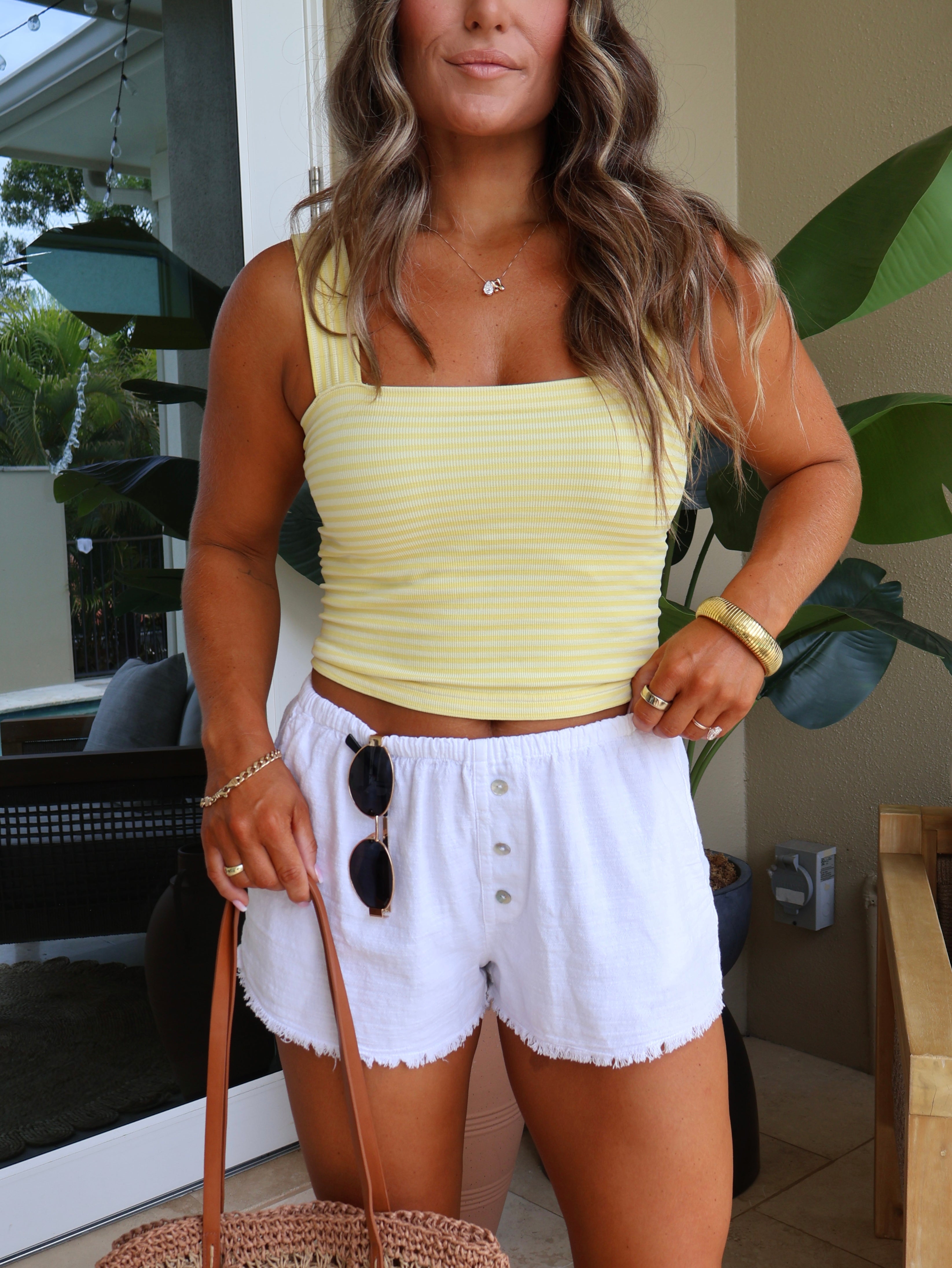 Poppy Basic Striped Tank Top Pale Banana