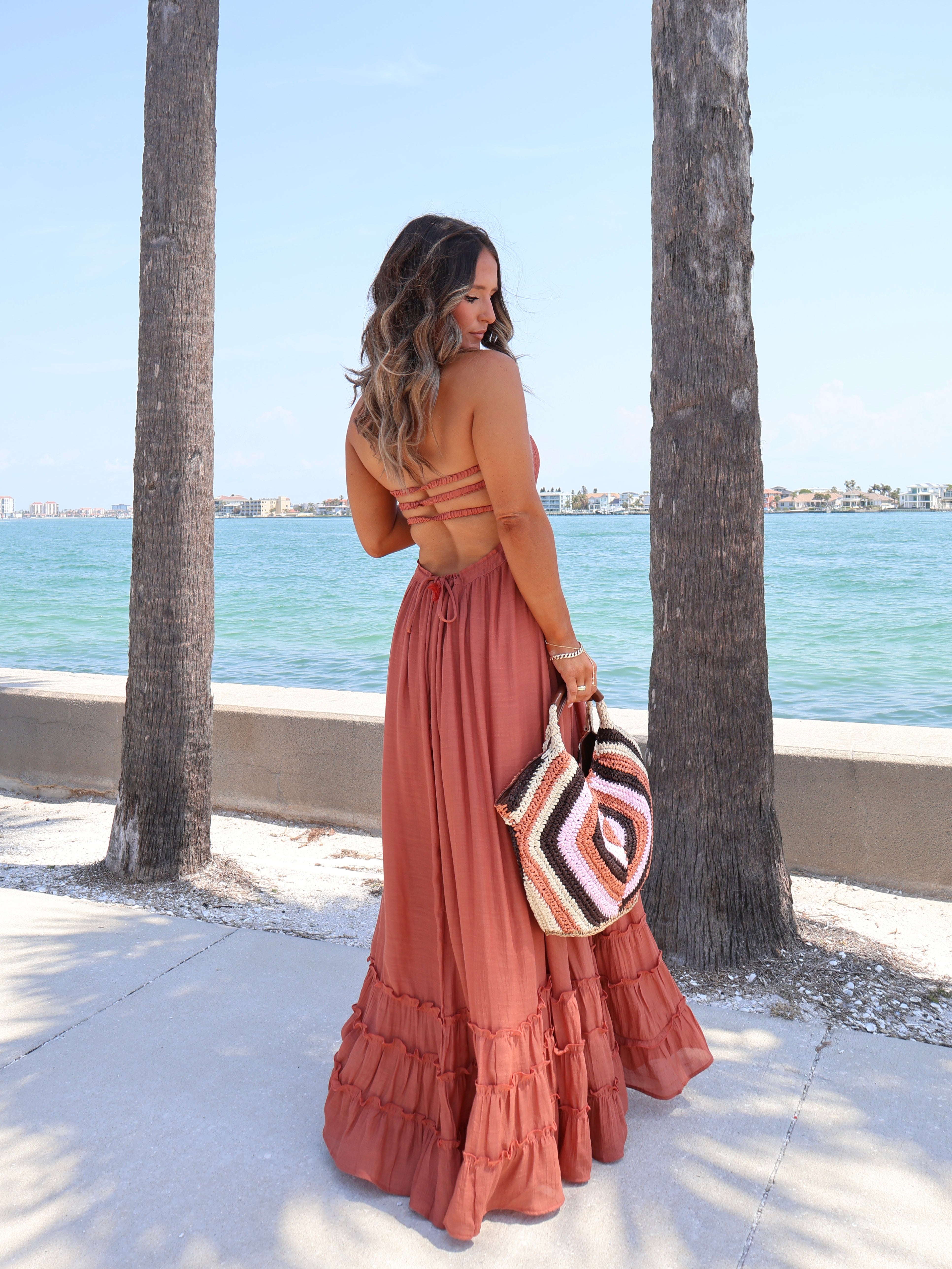 Sunset Lover Halter Maxi Dress Rust
