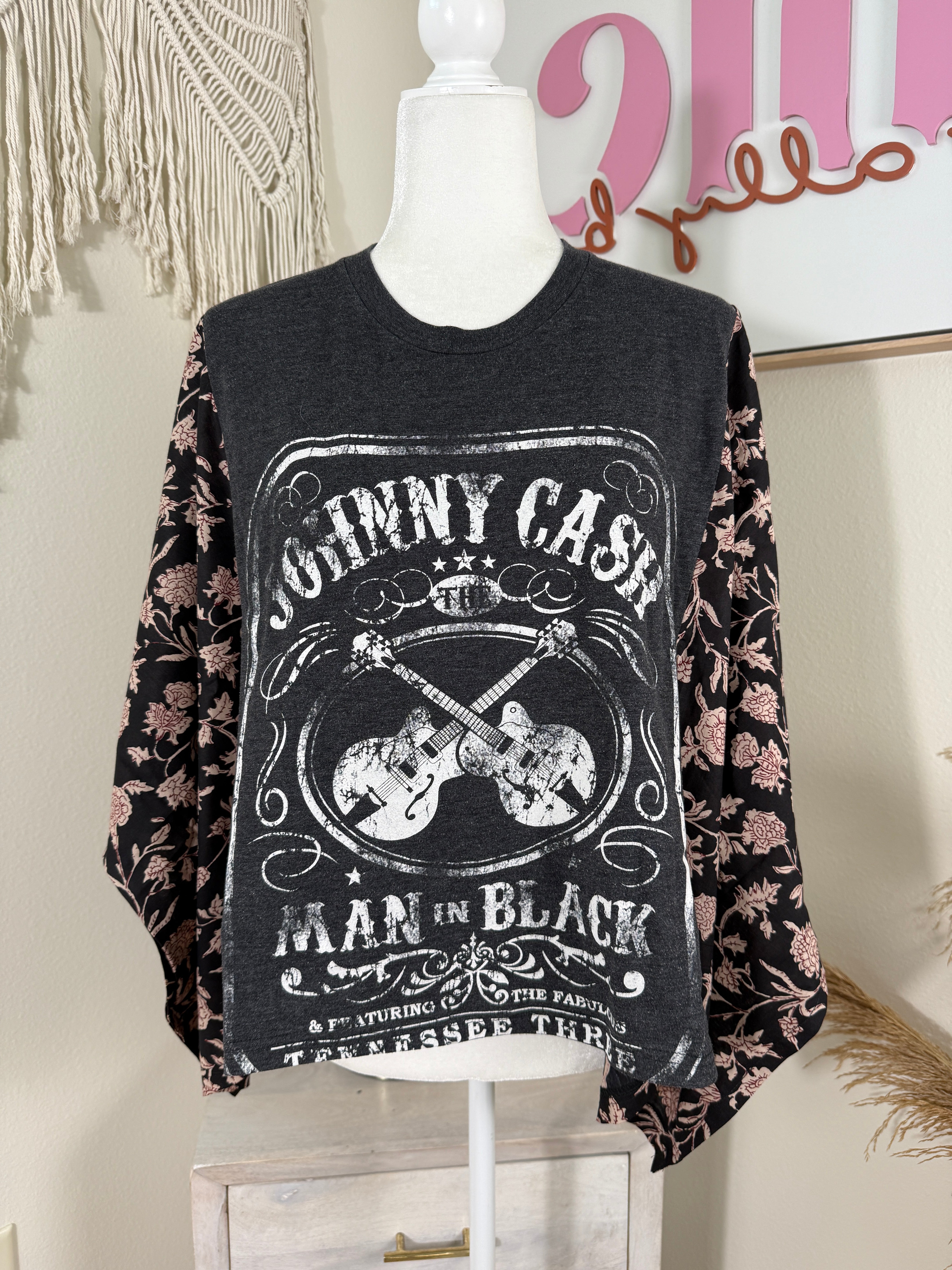 Johnny Cash Mix & Match Tee Black Floral