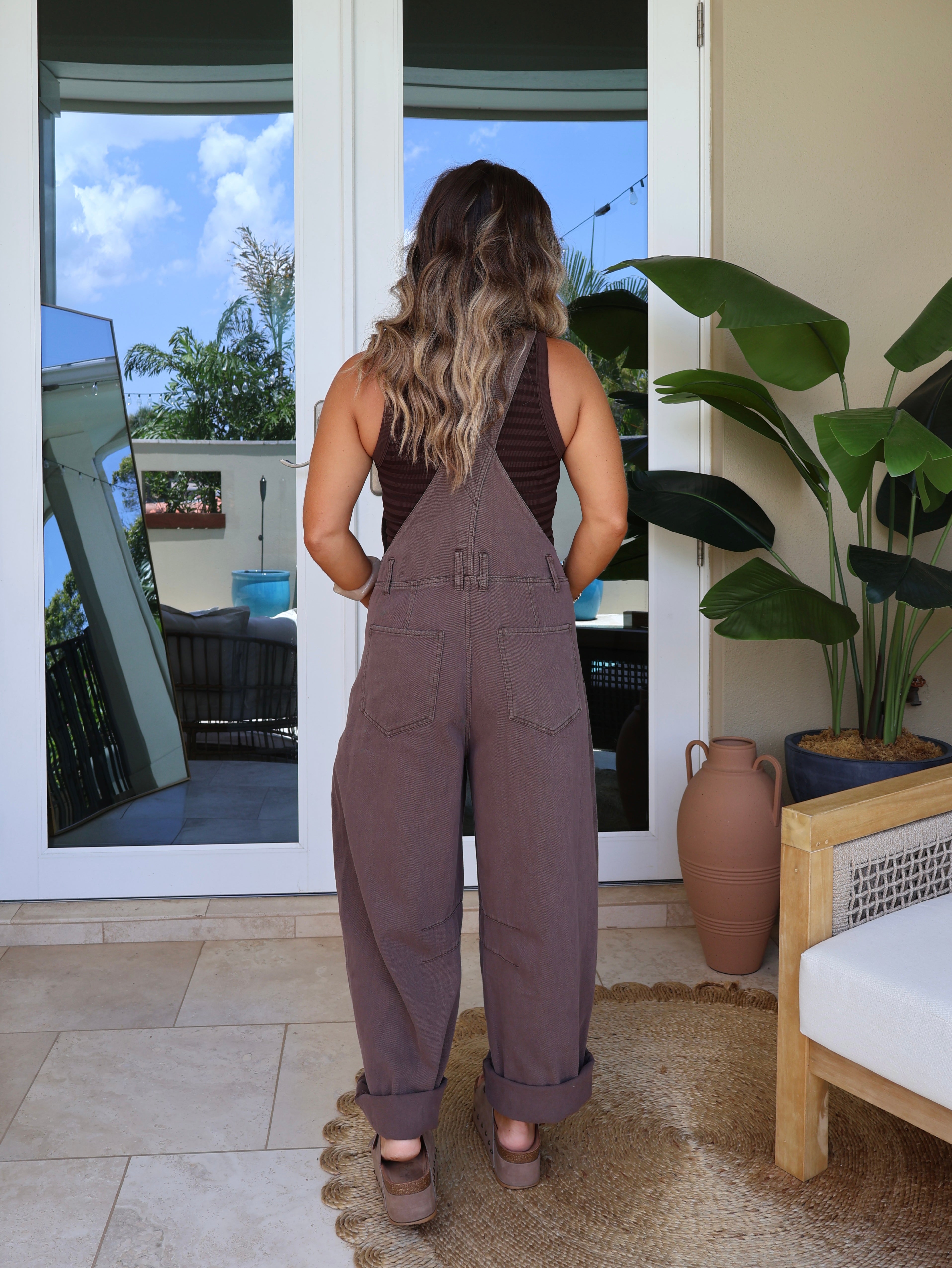 Wren Denim Barrel Overalls Cocoa