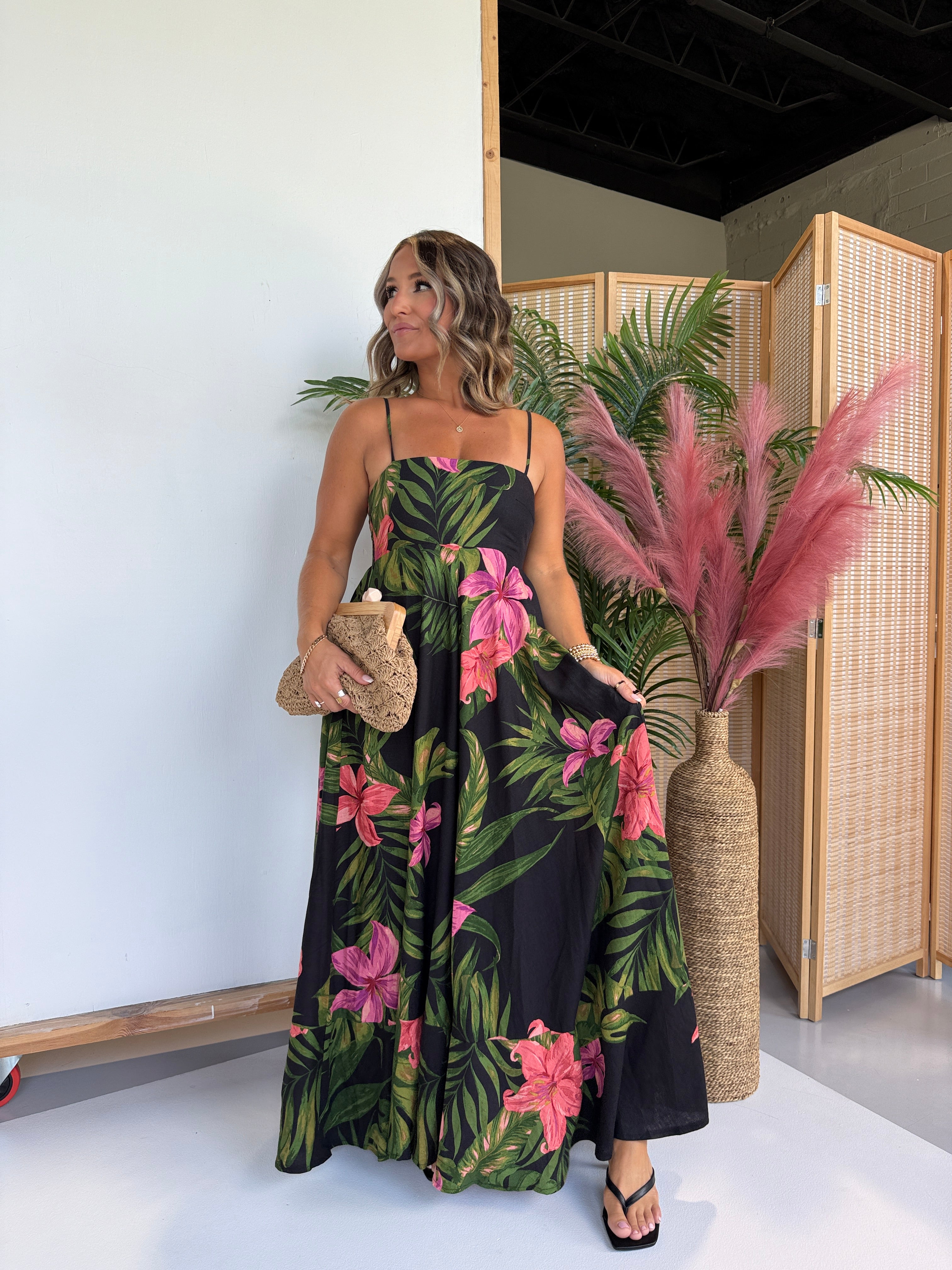 Rainforest Floral Maxi Dress Black Multi