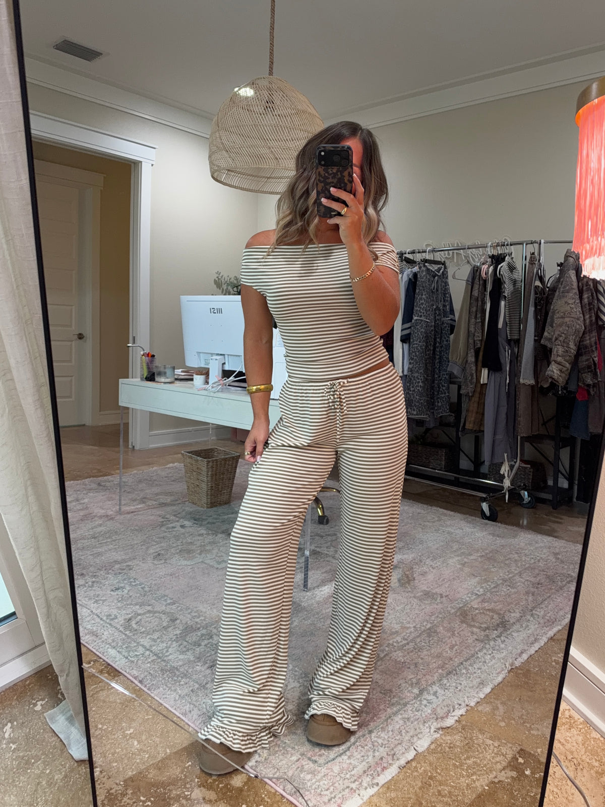 Hometown Honey Striped Set Brown/Cream