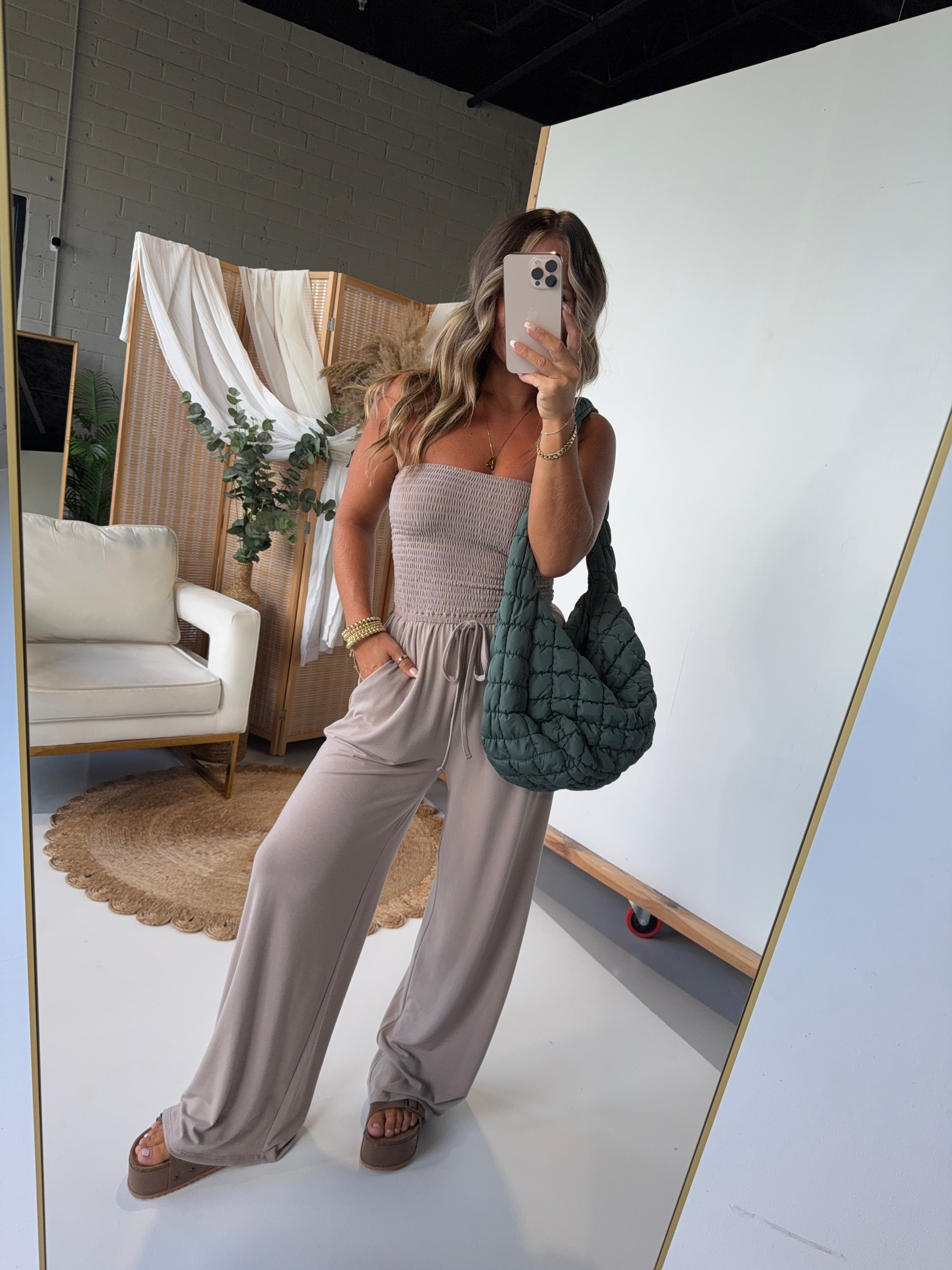 Ocean Breeze Tube Top Jumpsuit Ash Mocha