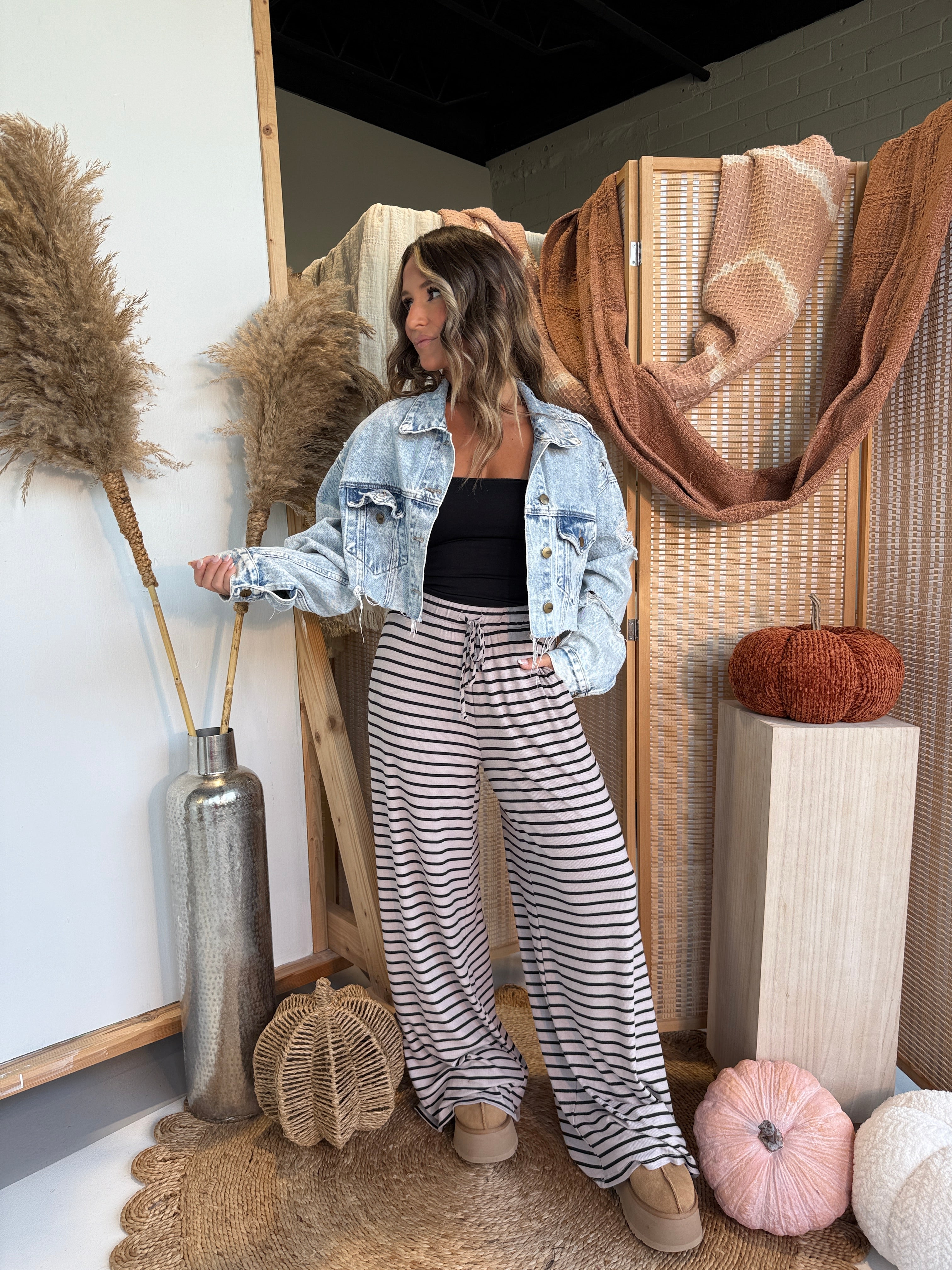 Hazelnut Striped Lounge Pants Taupe/Black