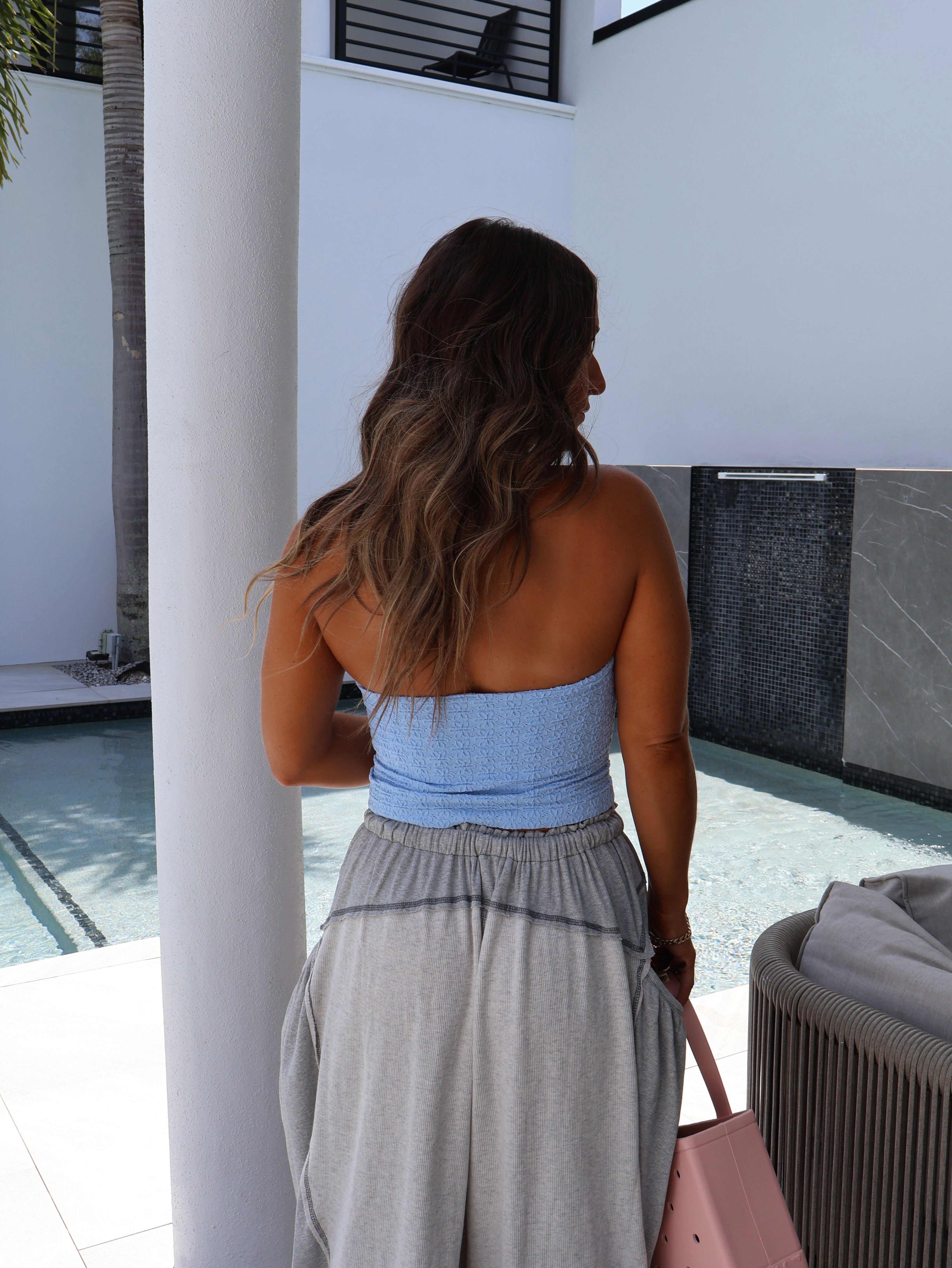 Wildflower Embossed Halter Top Blue