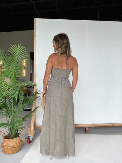 Hampton Social Striped Maxi Dress Taupe Black