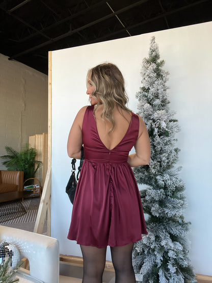 Mistletoe Satin Dress Wine