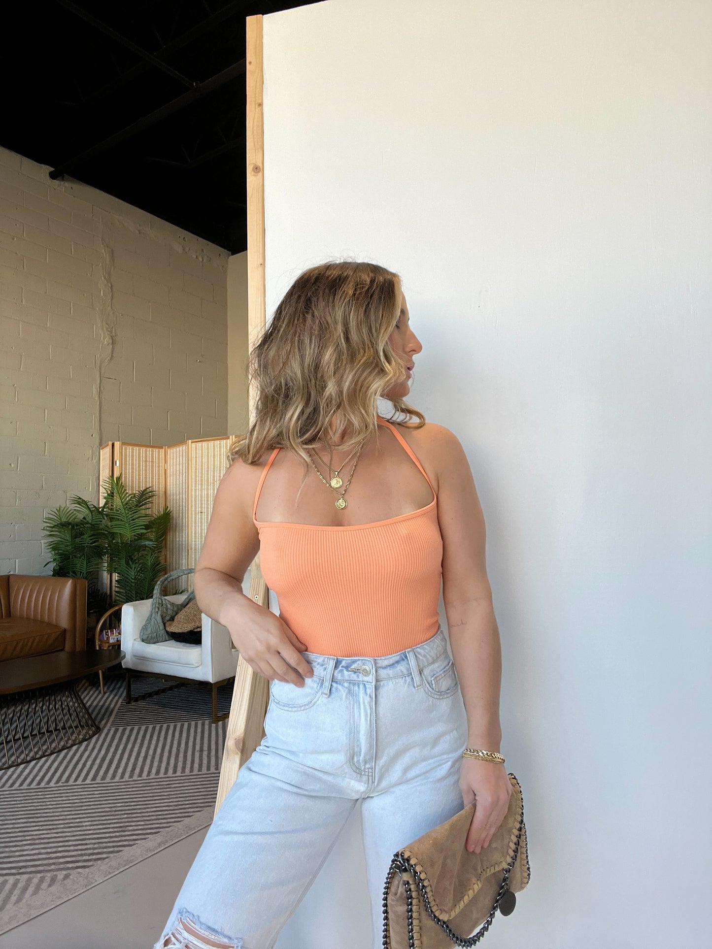 Orange Square Neck Bodysuit