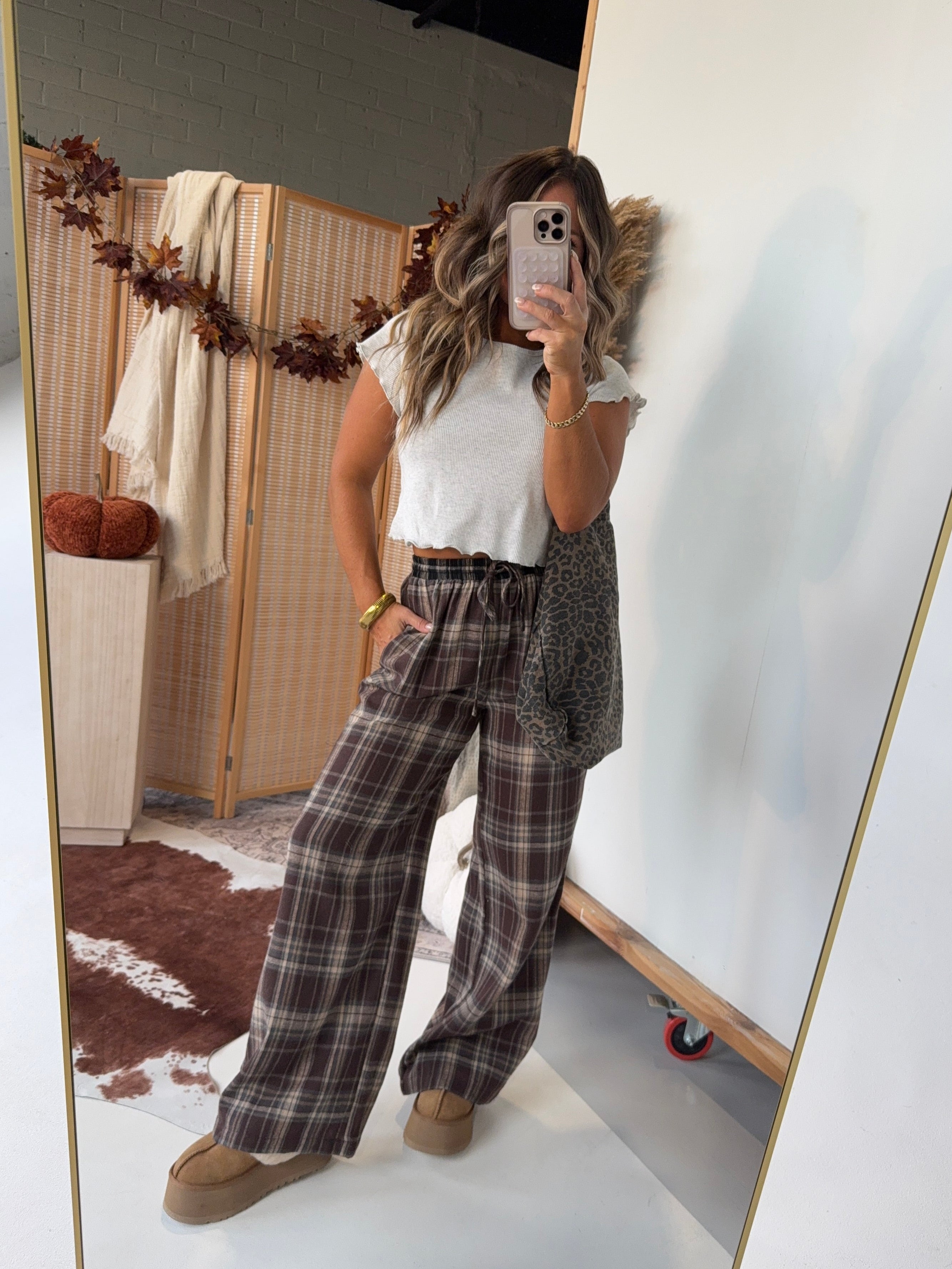 Over the Hill Plaid Pants Brown