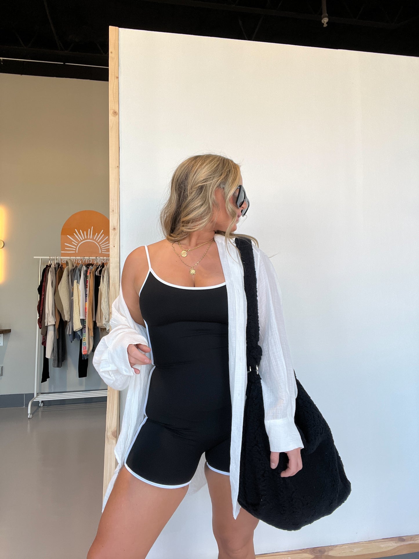 On The Go Piped Romper Black