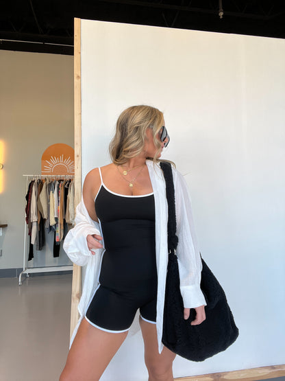 On The Go Piped Romper Black