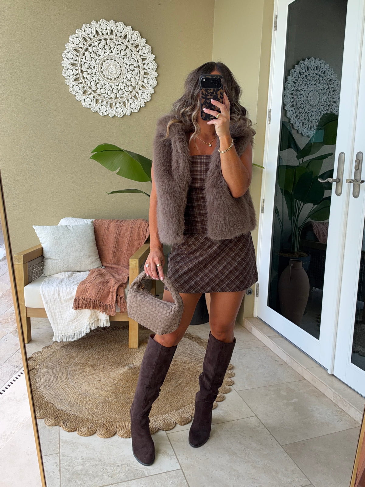 Juliet Plaid Mini Dress Brown Multi