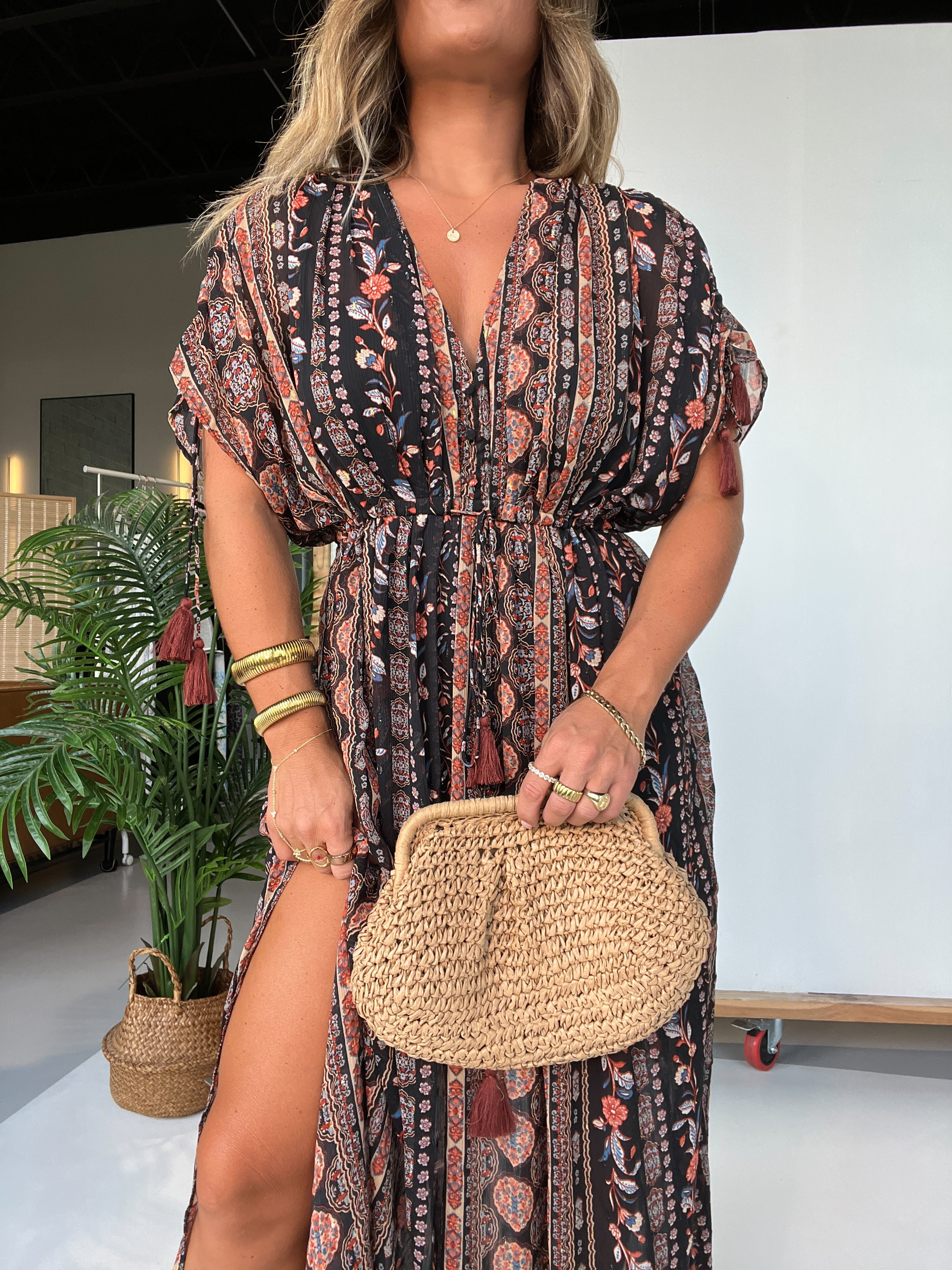 Tropical Escape Maxi Dress Black Multi