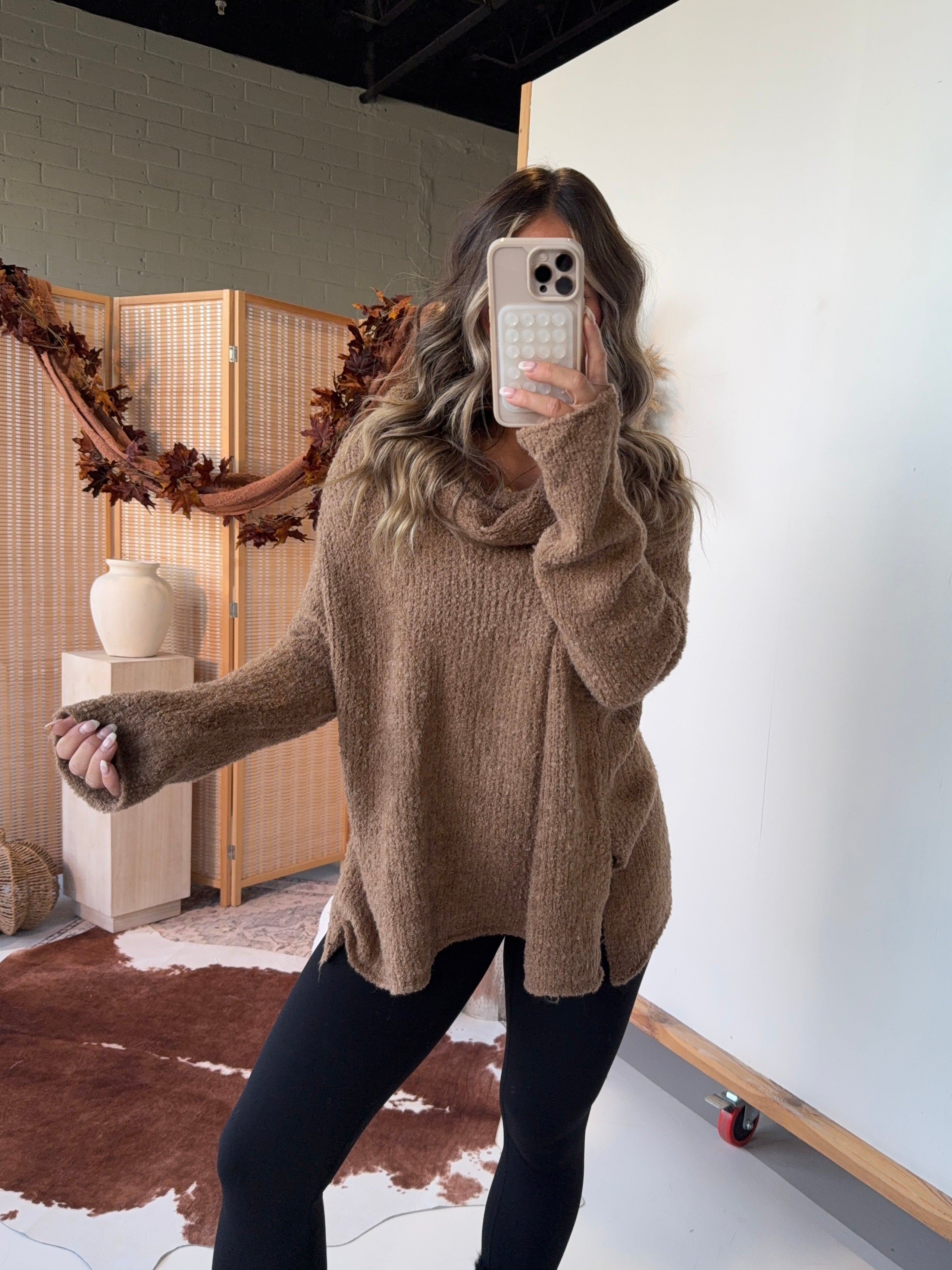 On the Go Cowl Neck Sweater Mocha