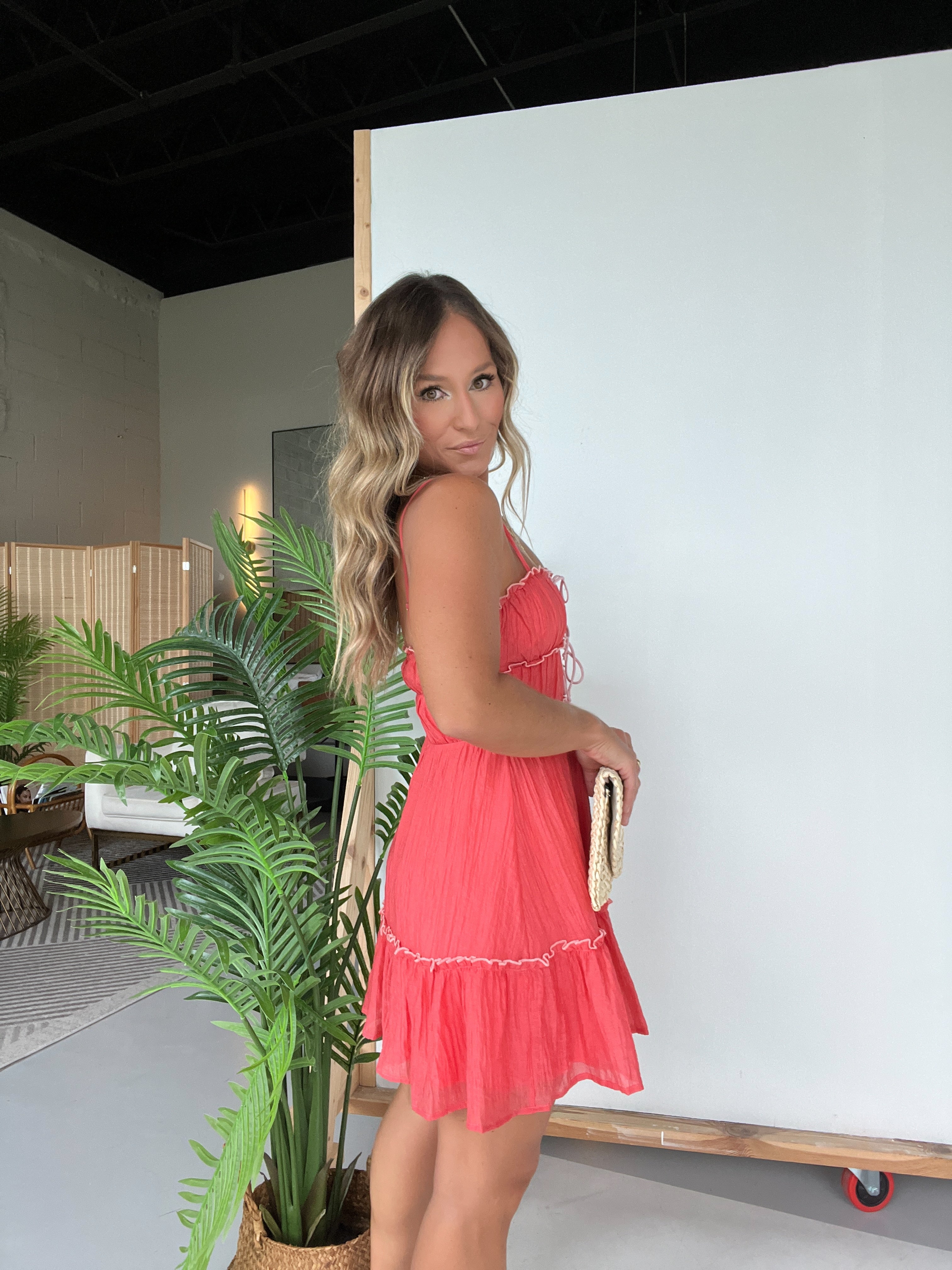 Orange County Ruffle Mini Dress Red