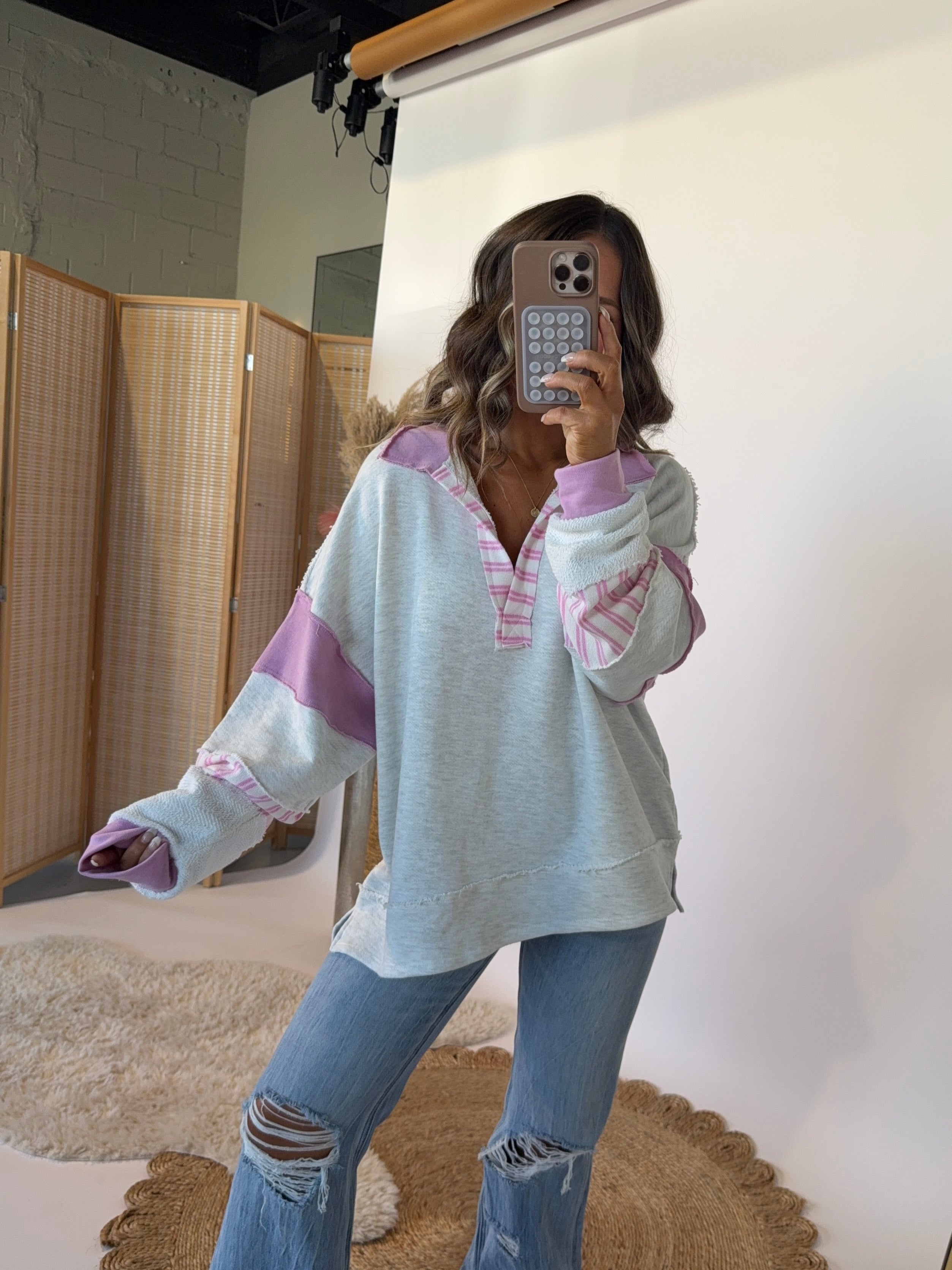 Stay With Me Pullover Ash Grey/Pink