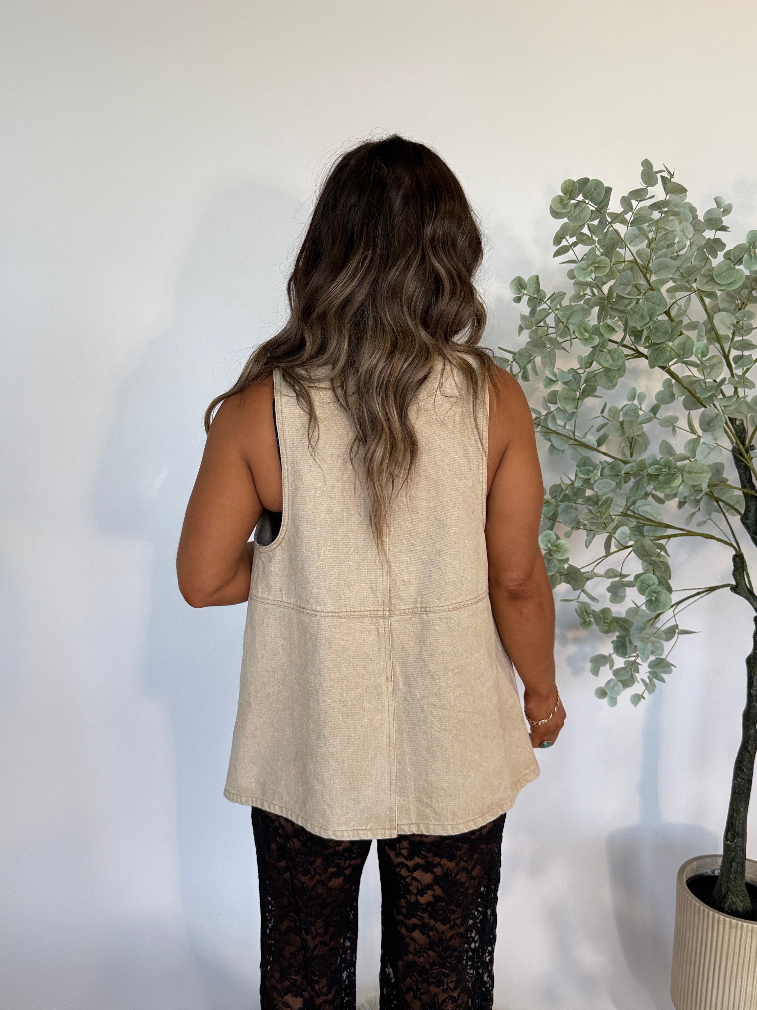 Montana Oversized Denim Vest Sand