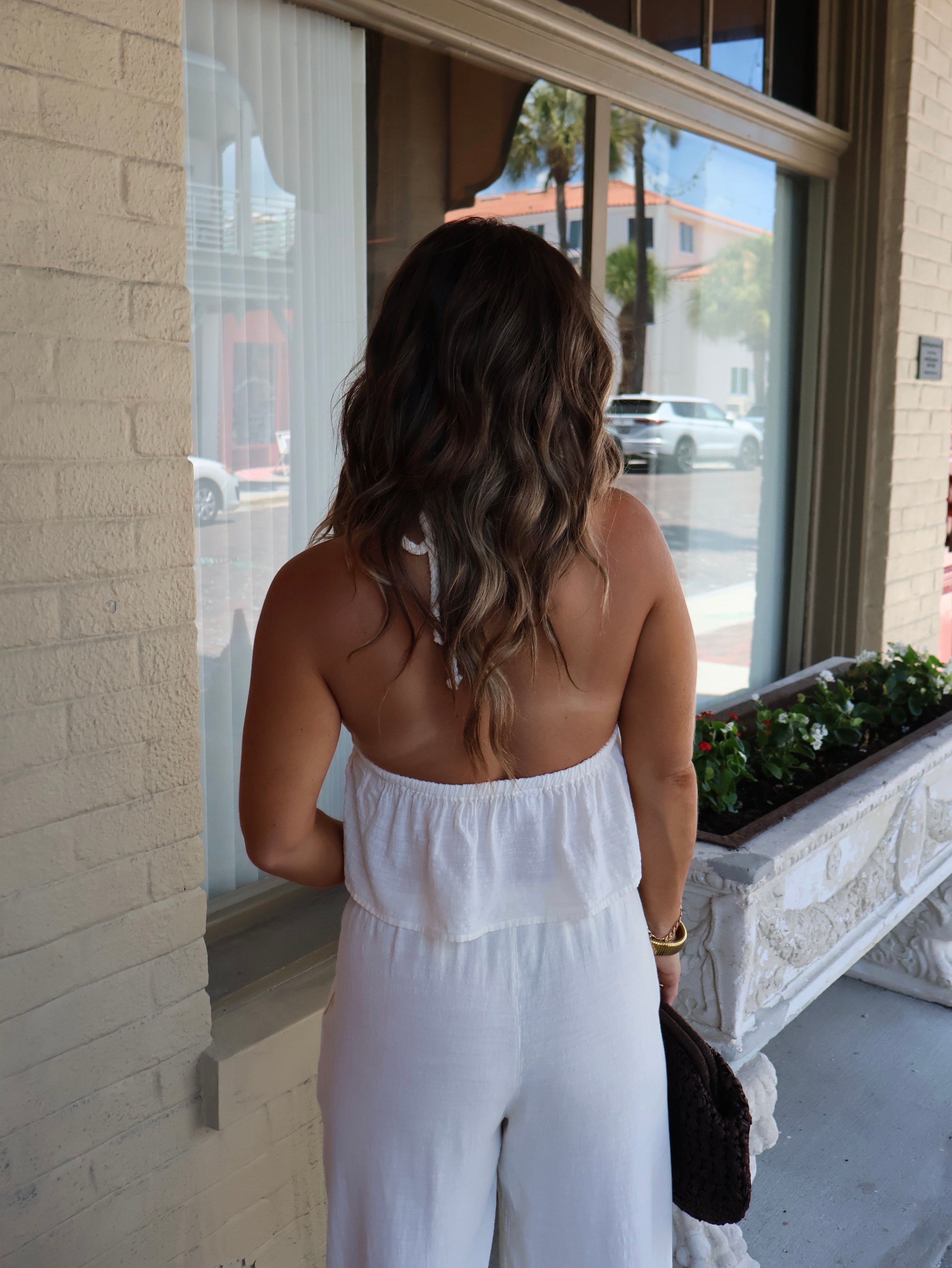 Sunset Date Halter Tank Pearl