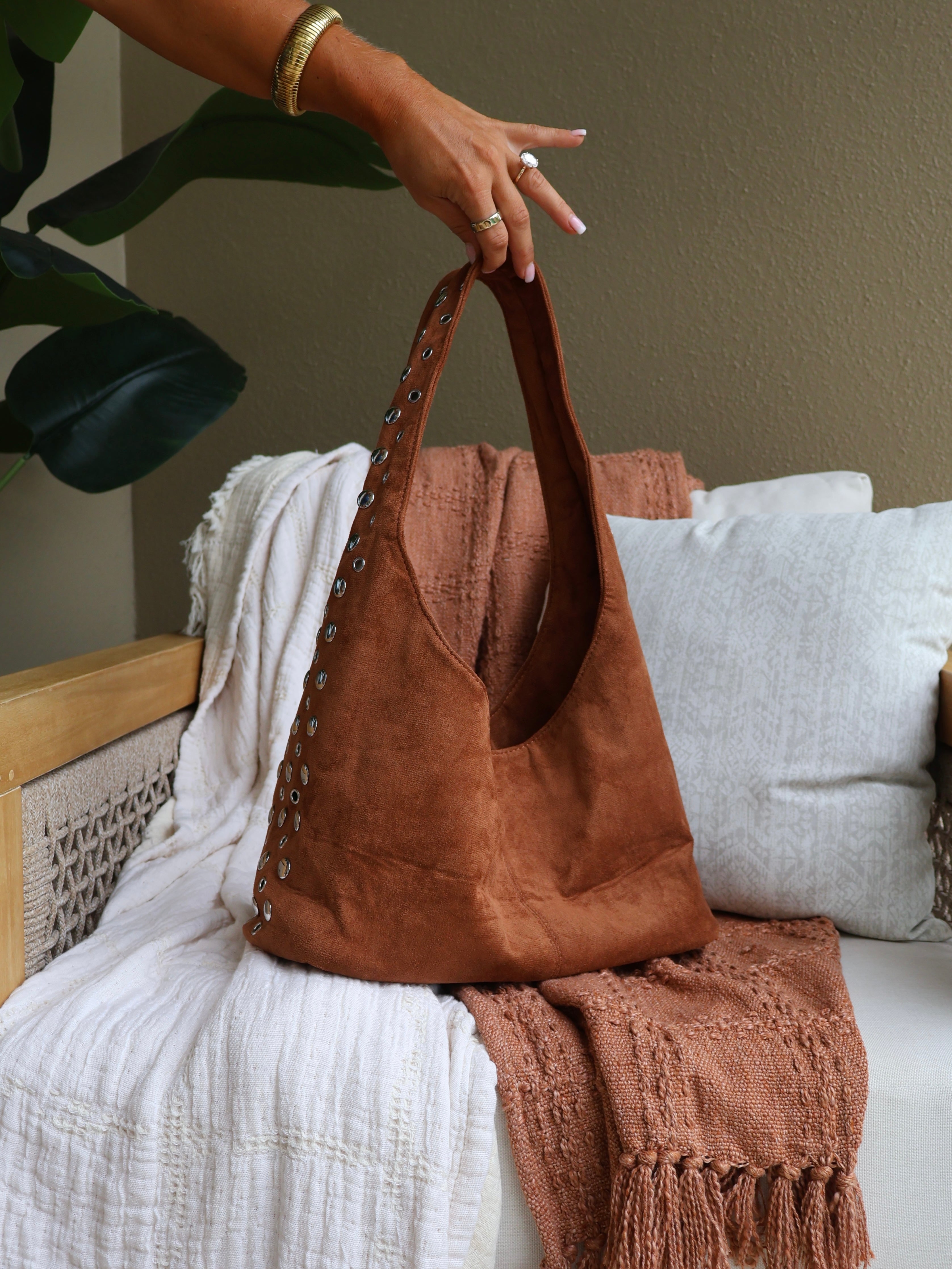 Veronica Studded Shoulder Bag Camel