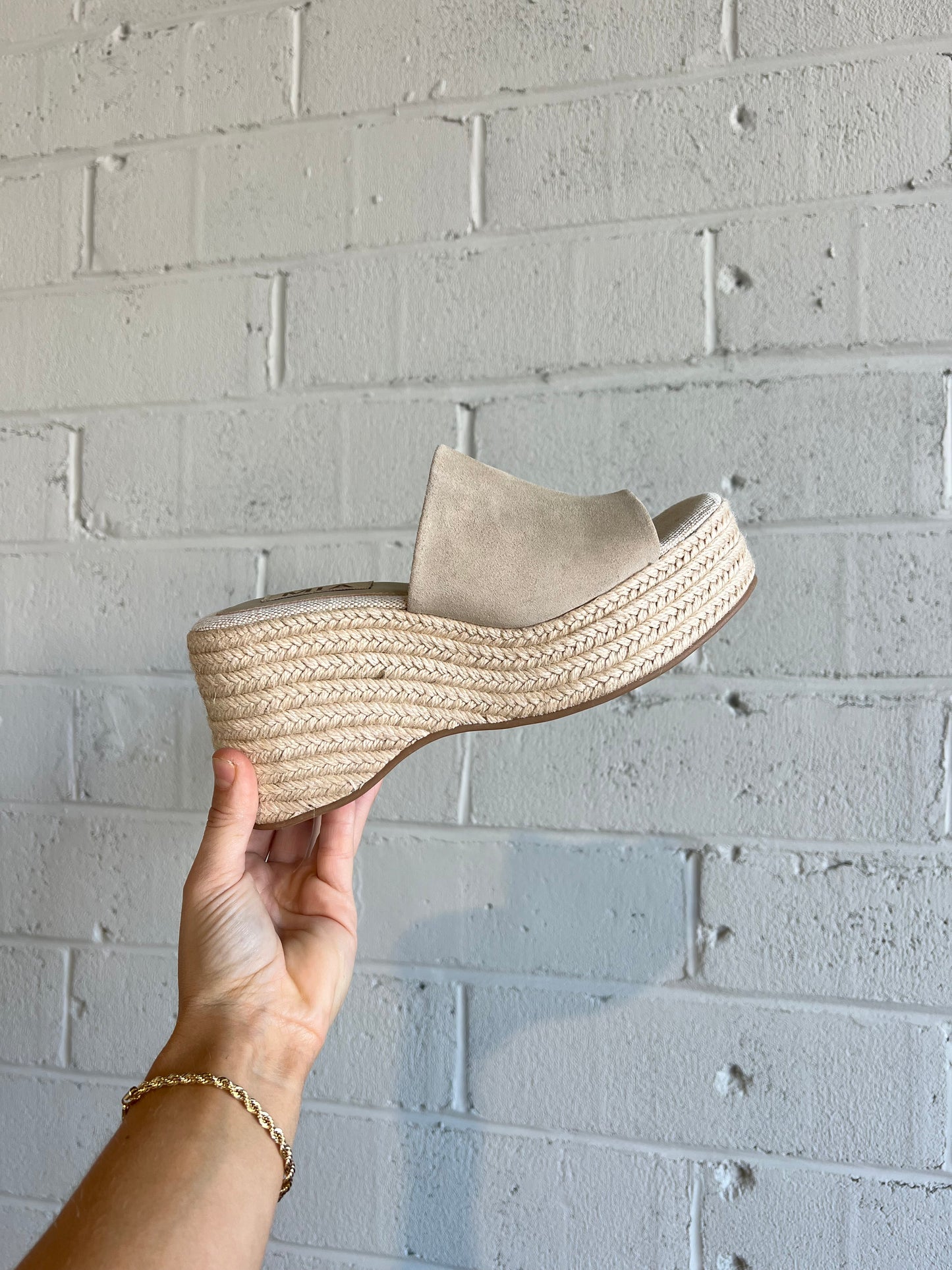 Palma Suede Strap Raffia Wedges Sand