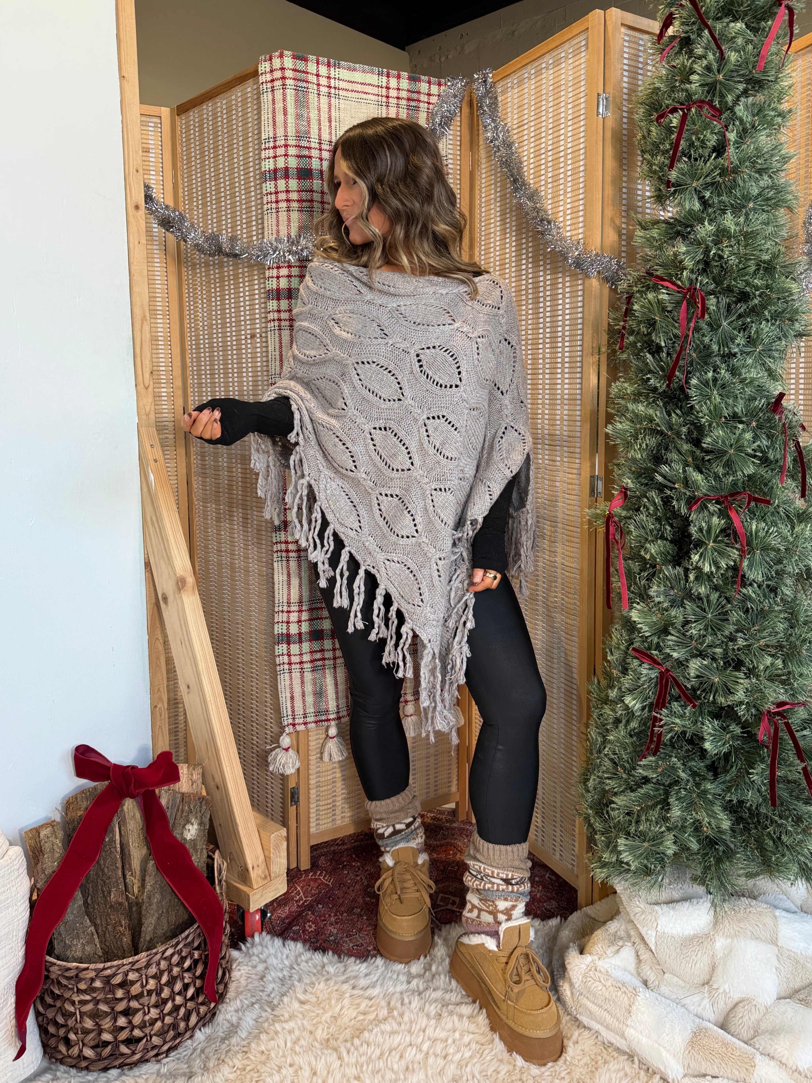 Keep Me Warm Knit Poncho Grey