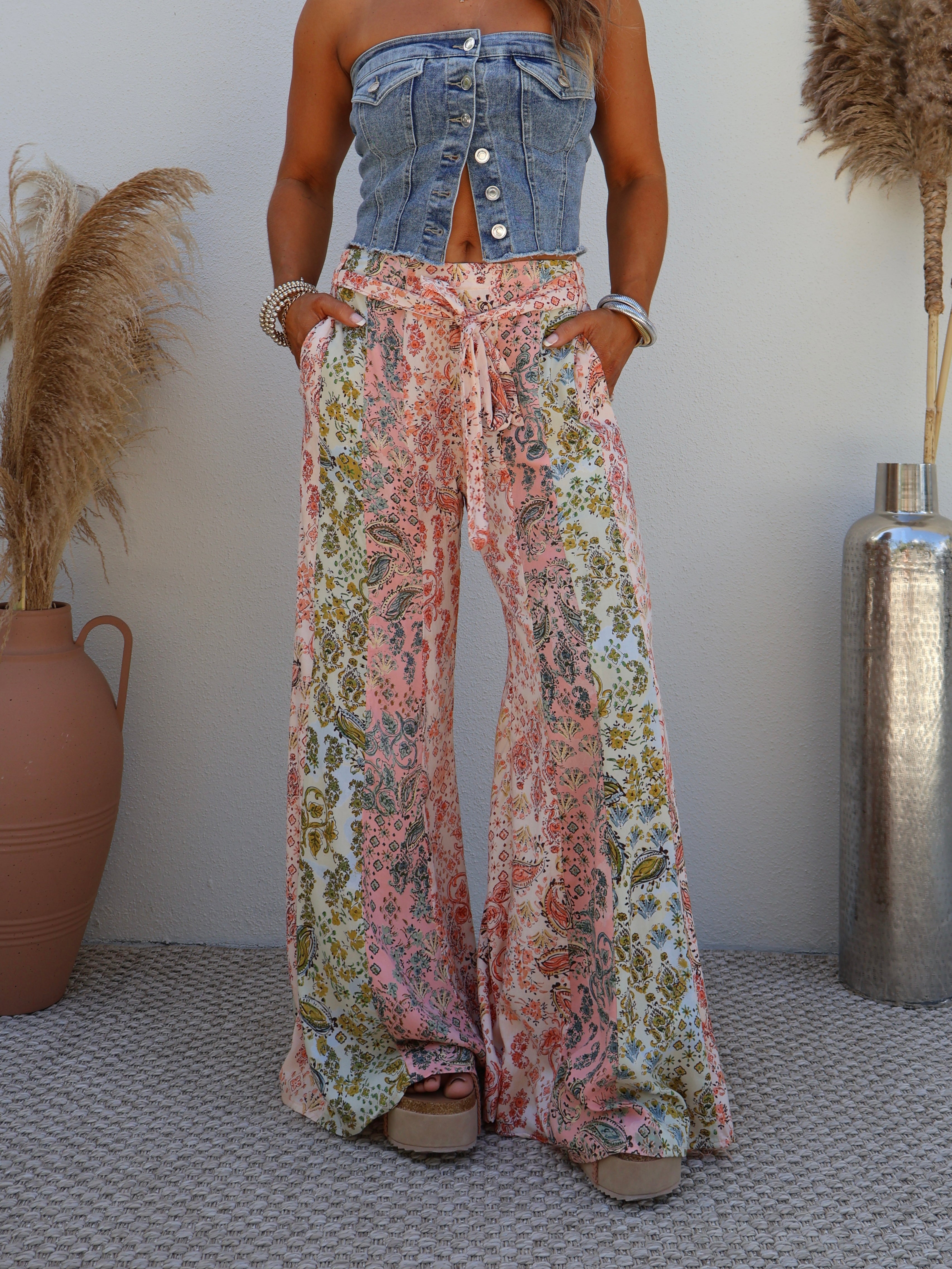 Floral Fields Boho Pants Ivory Multi