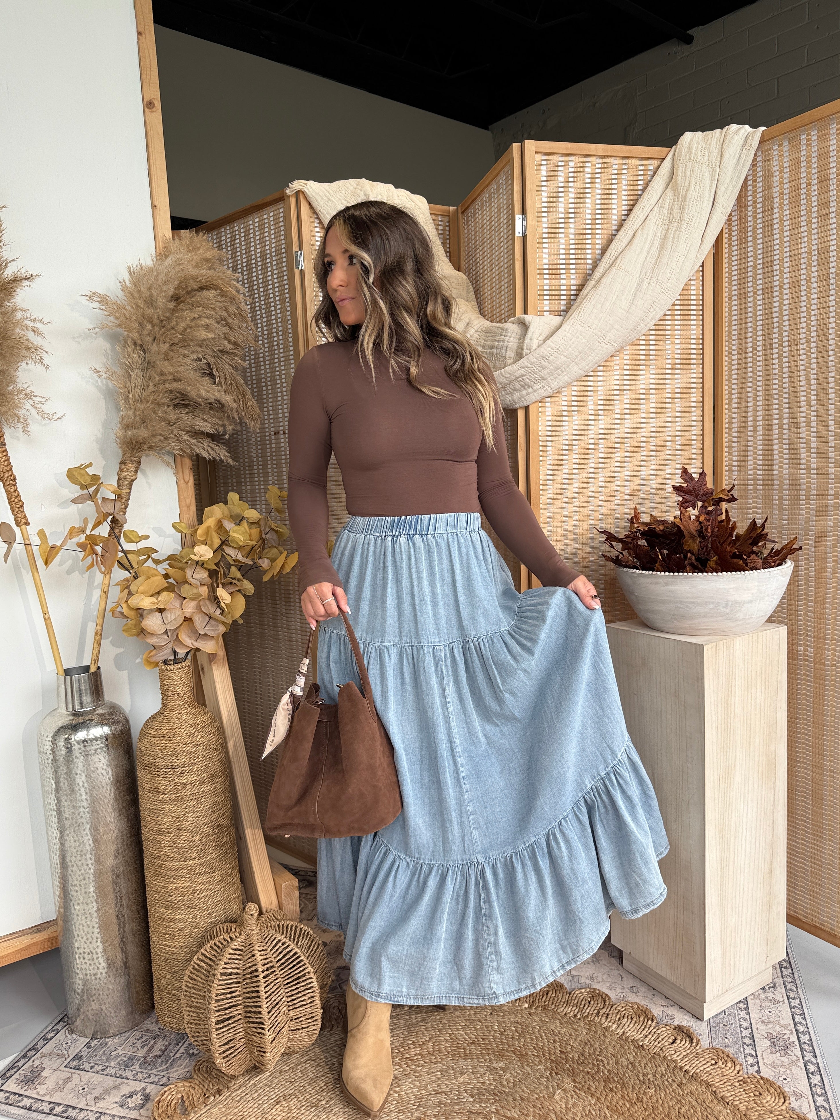 Foliage Tencel Maxi Skirt Denim