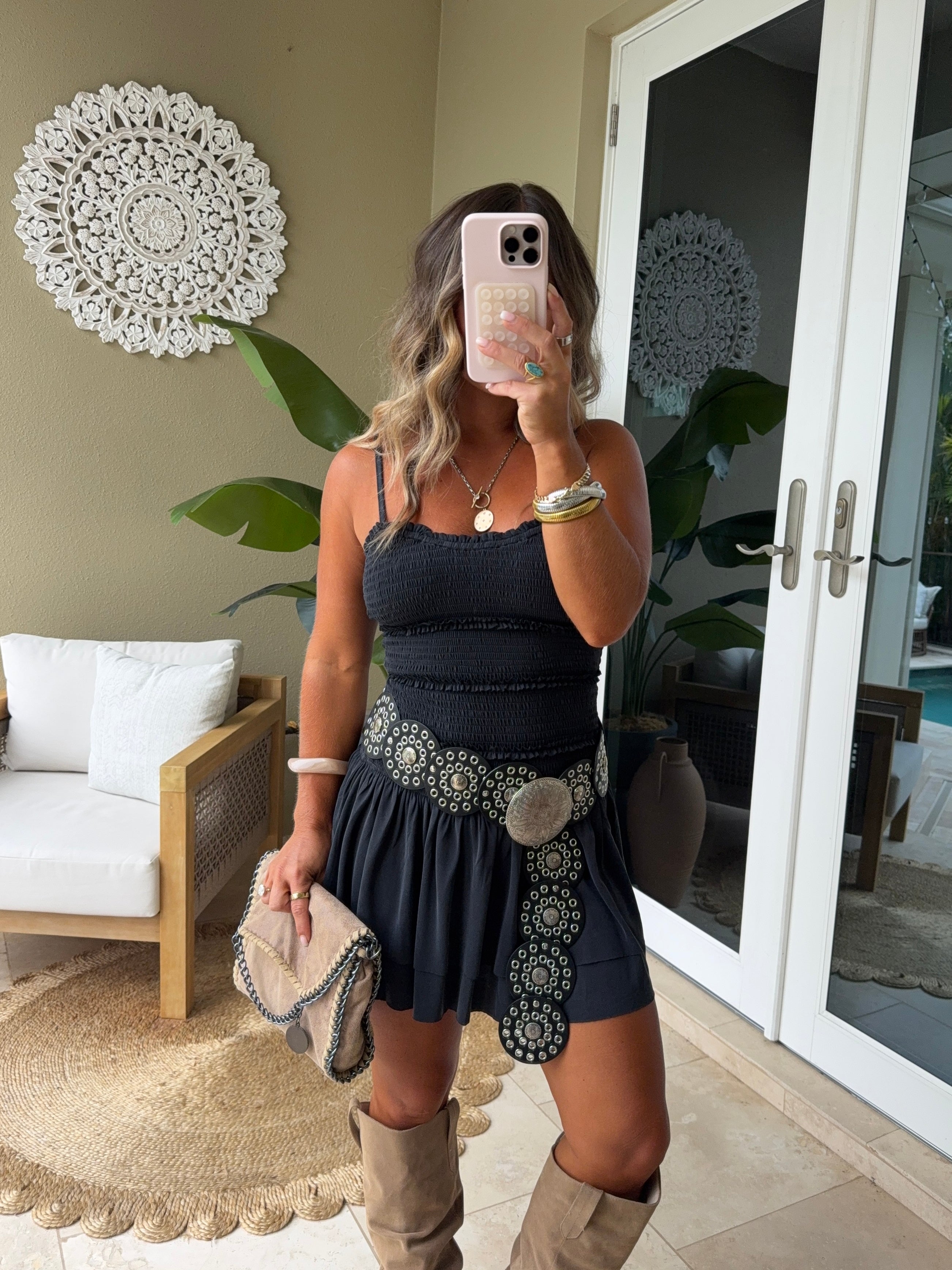 Midnight Pearl Mini Dress Black