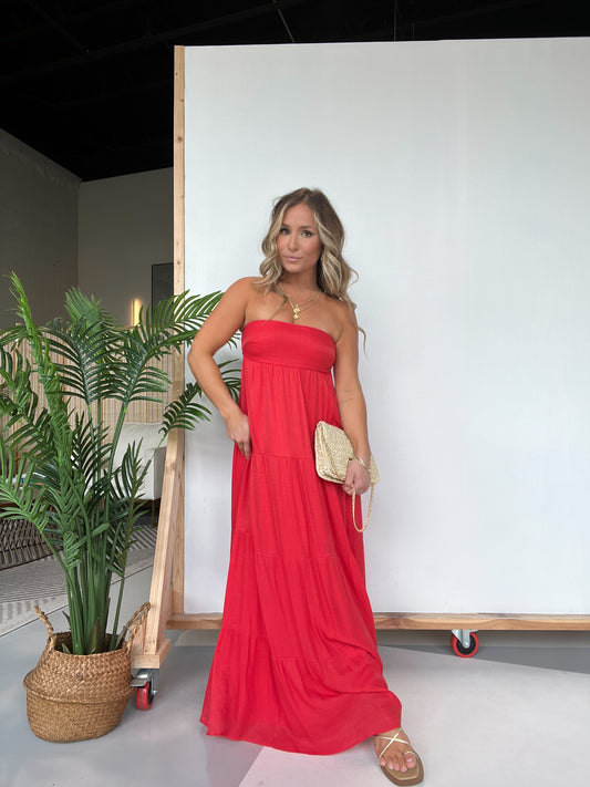 Santorini Strapless Maxi Dress Red