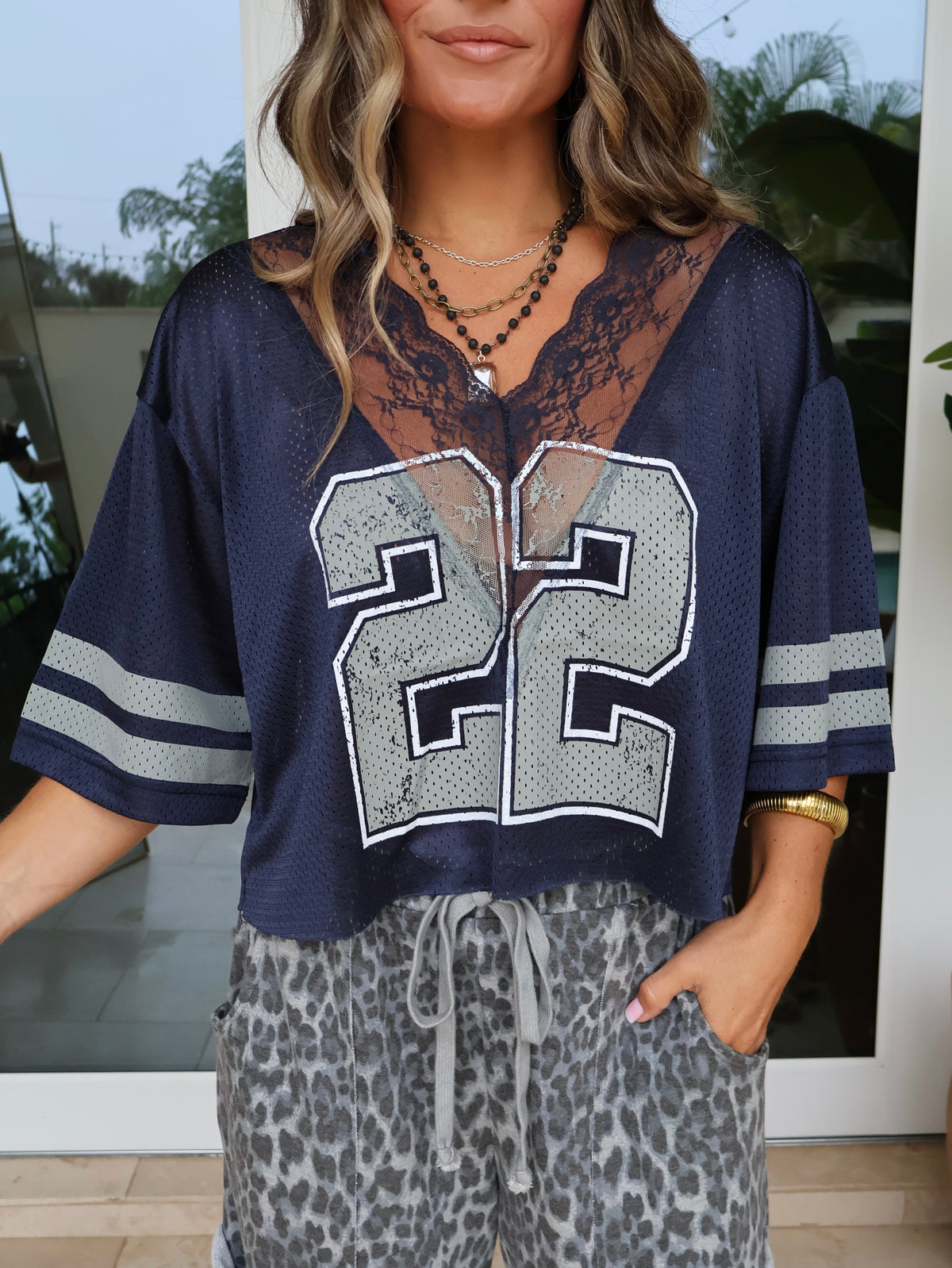 Home Team Lace Jersey Top Navy