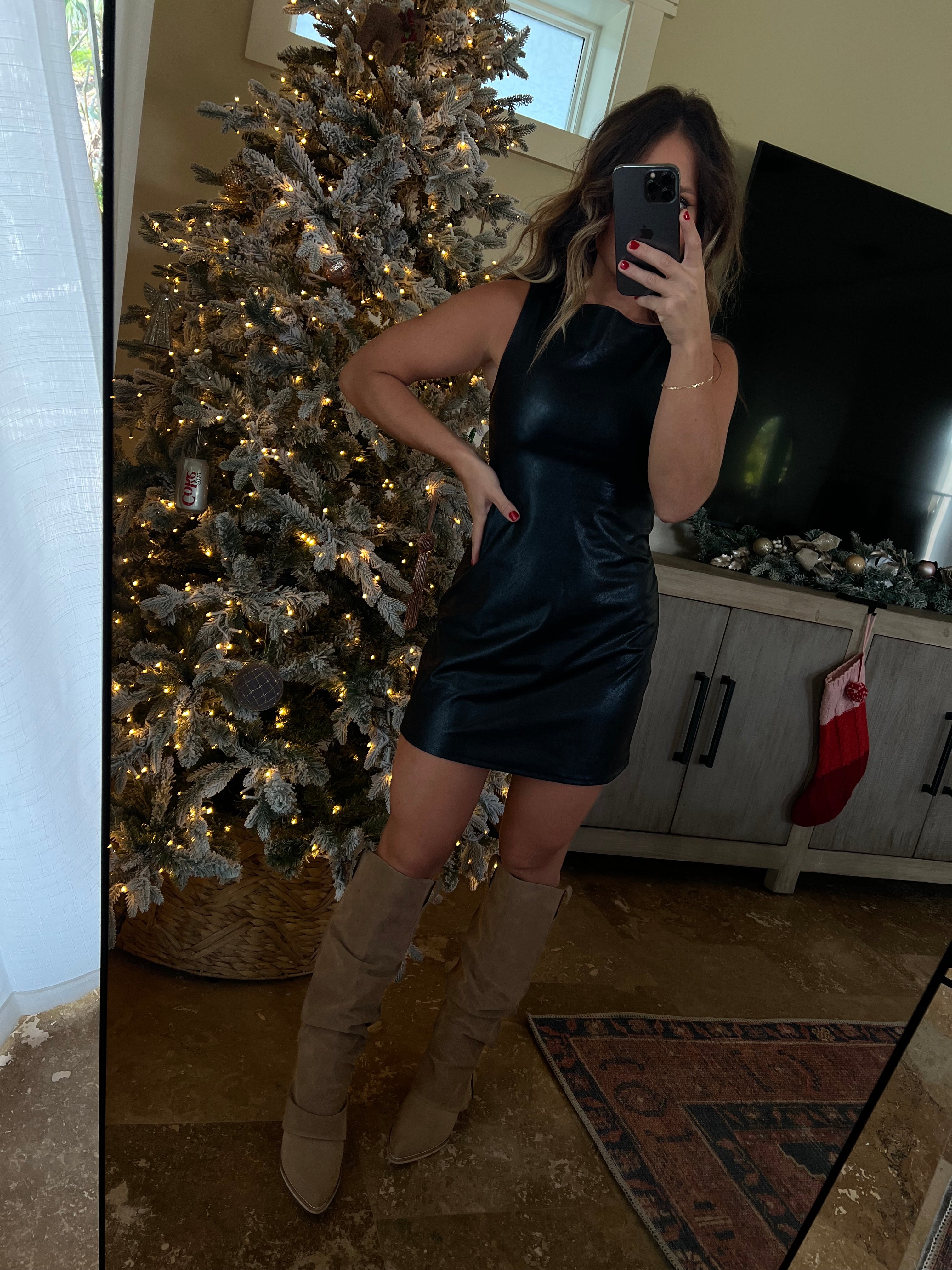 Giving Thanks Faux Leather Mini Dress Black