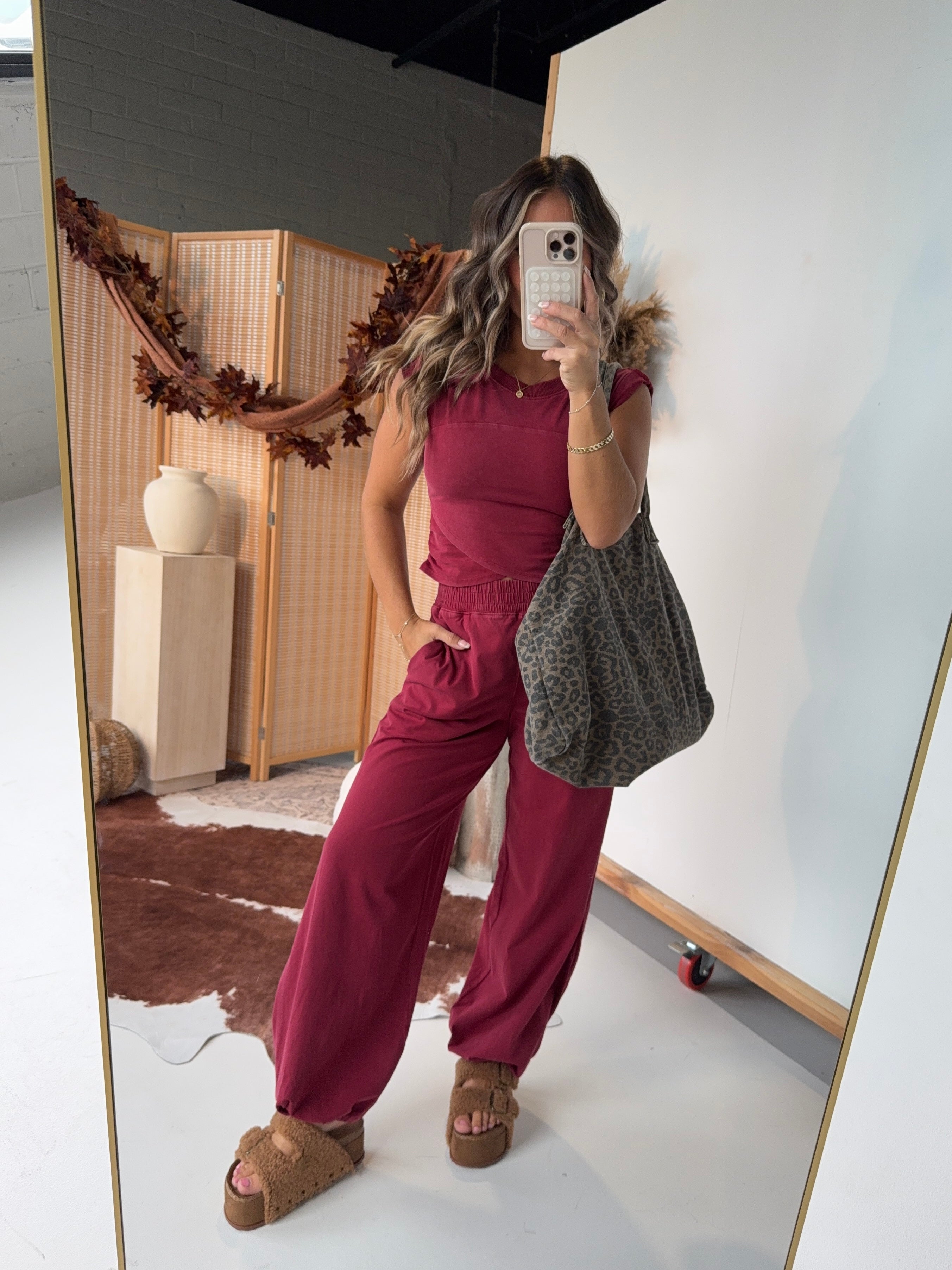 Traveling Abroad Washed Lounge Set Berry