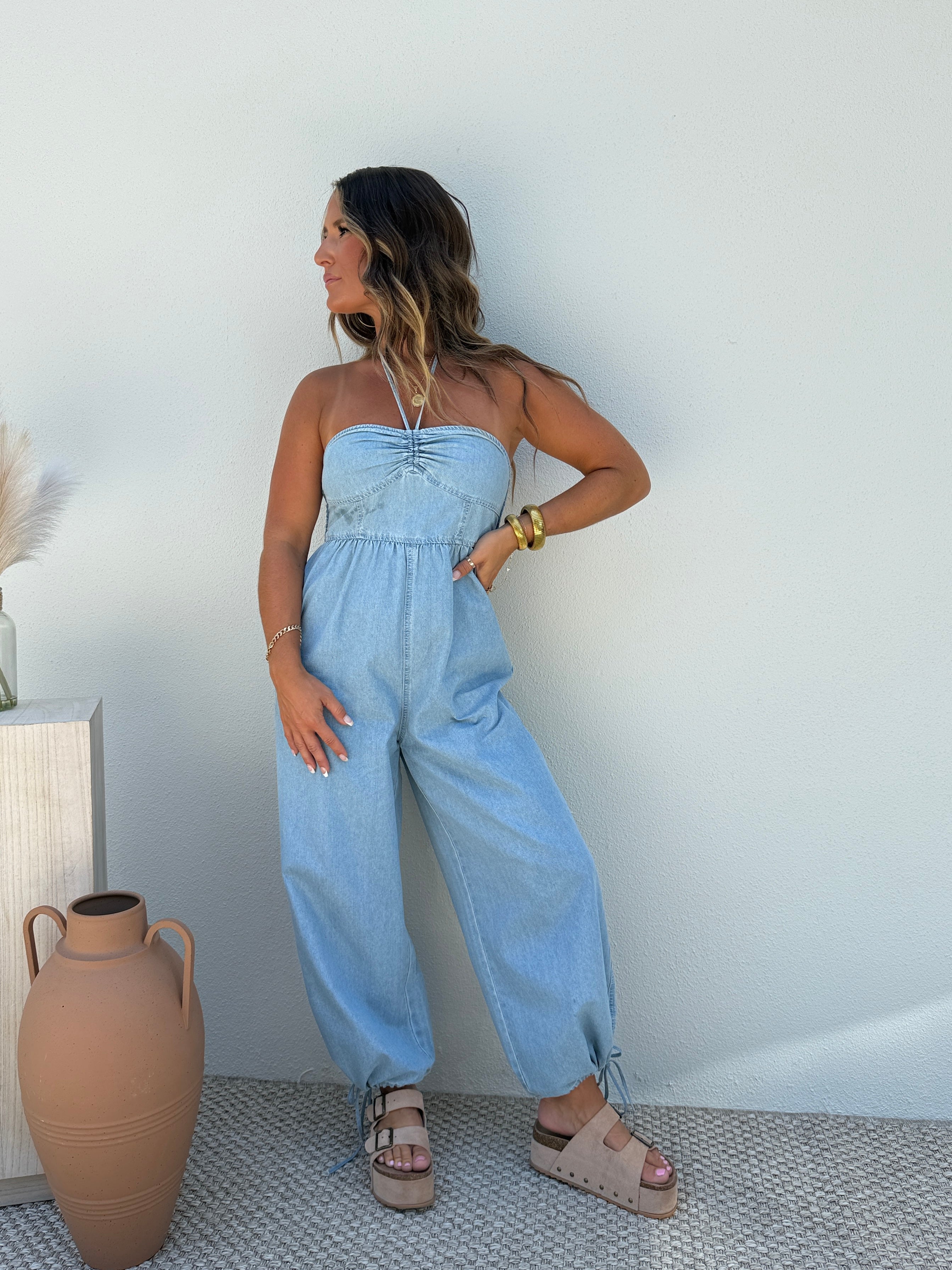 Jean Genie Halter Tencel Jumpsuit