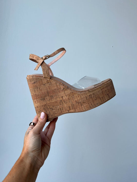 Around the Corner Clear Cork Wedges