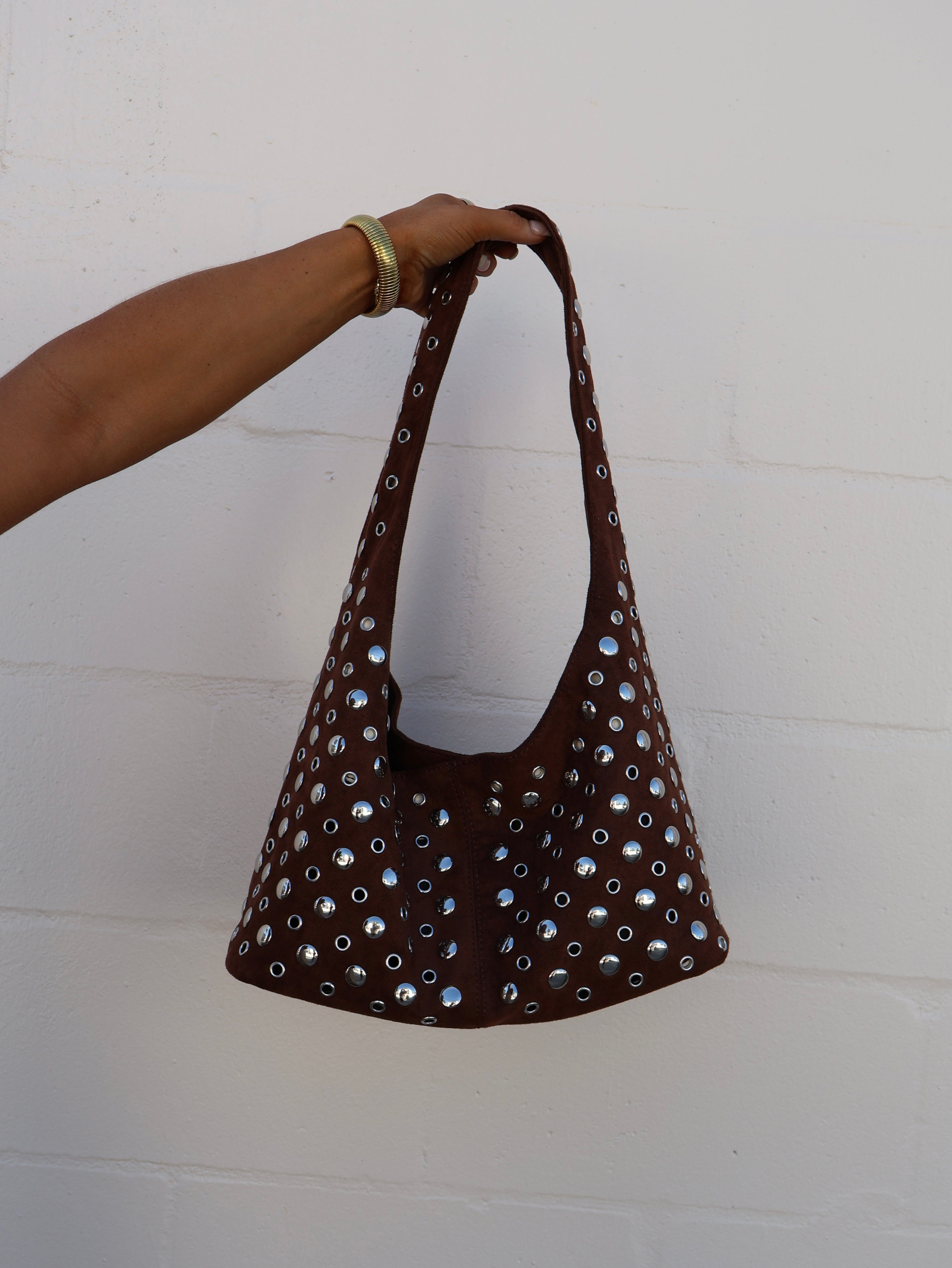 Veronica Studded Shoulder Bag Brown