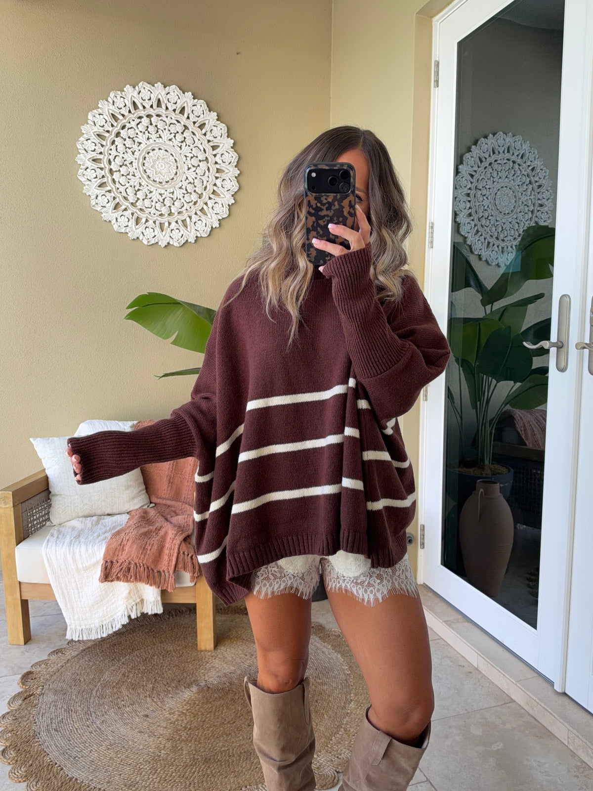 Maple Lane Mock Neck Sweater Brown