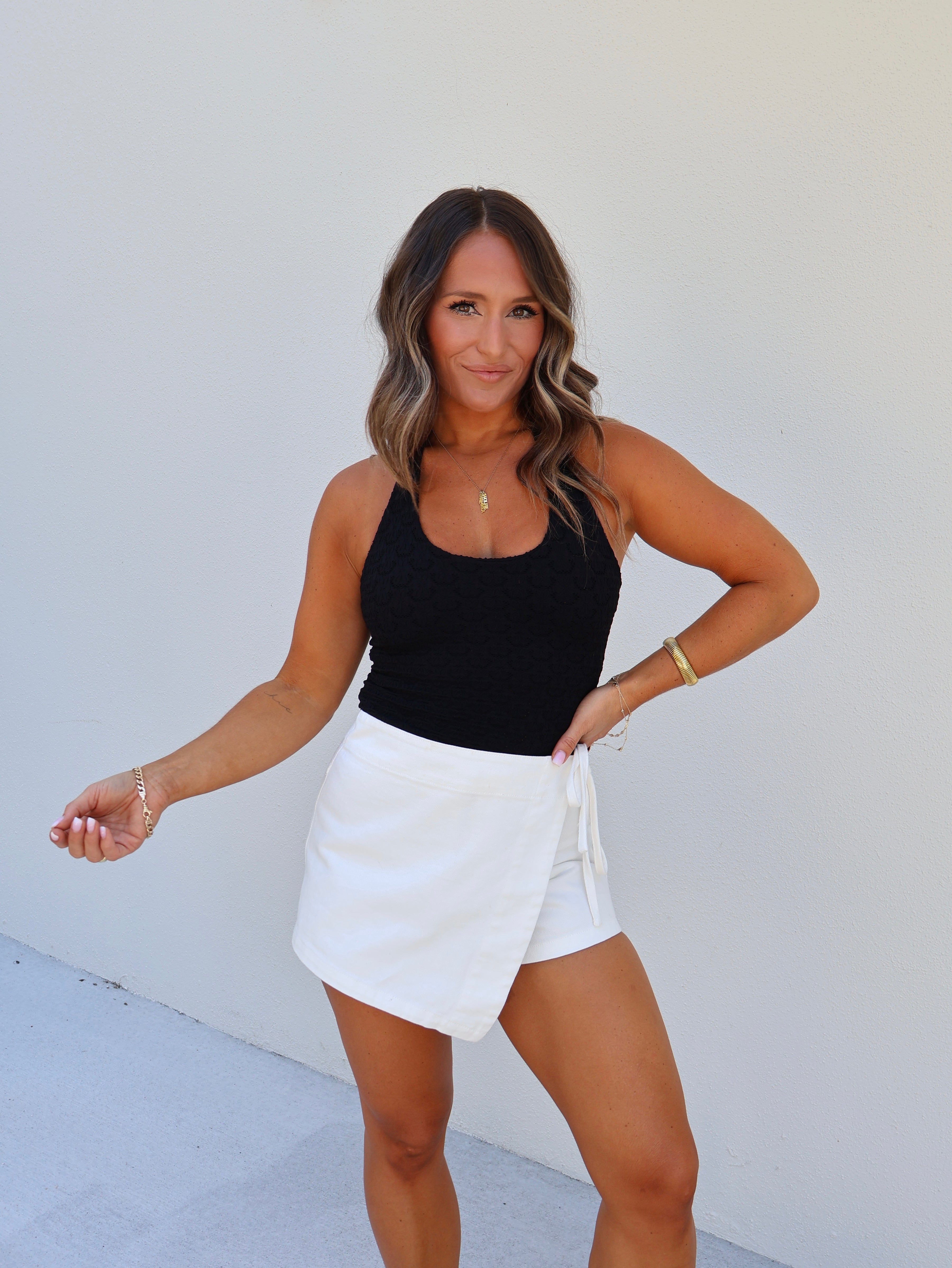 Wildflower Embossed Basic Halter Top Black