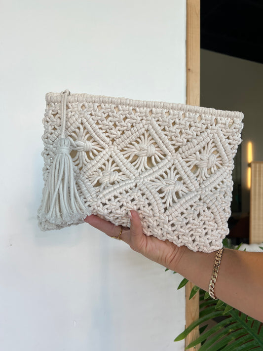 Always There Crochet Clutch Tassel Bag Ivory